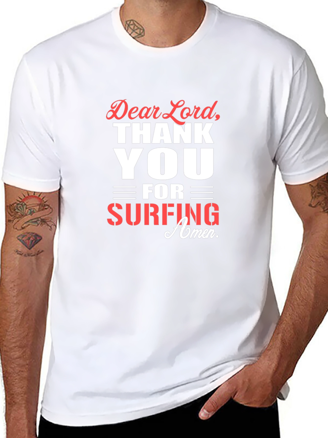 Dear Lord Surfing Amen Black T-Shirt