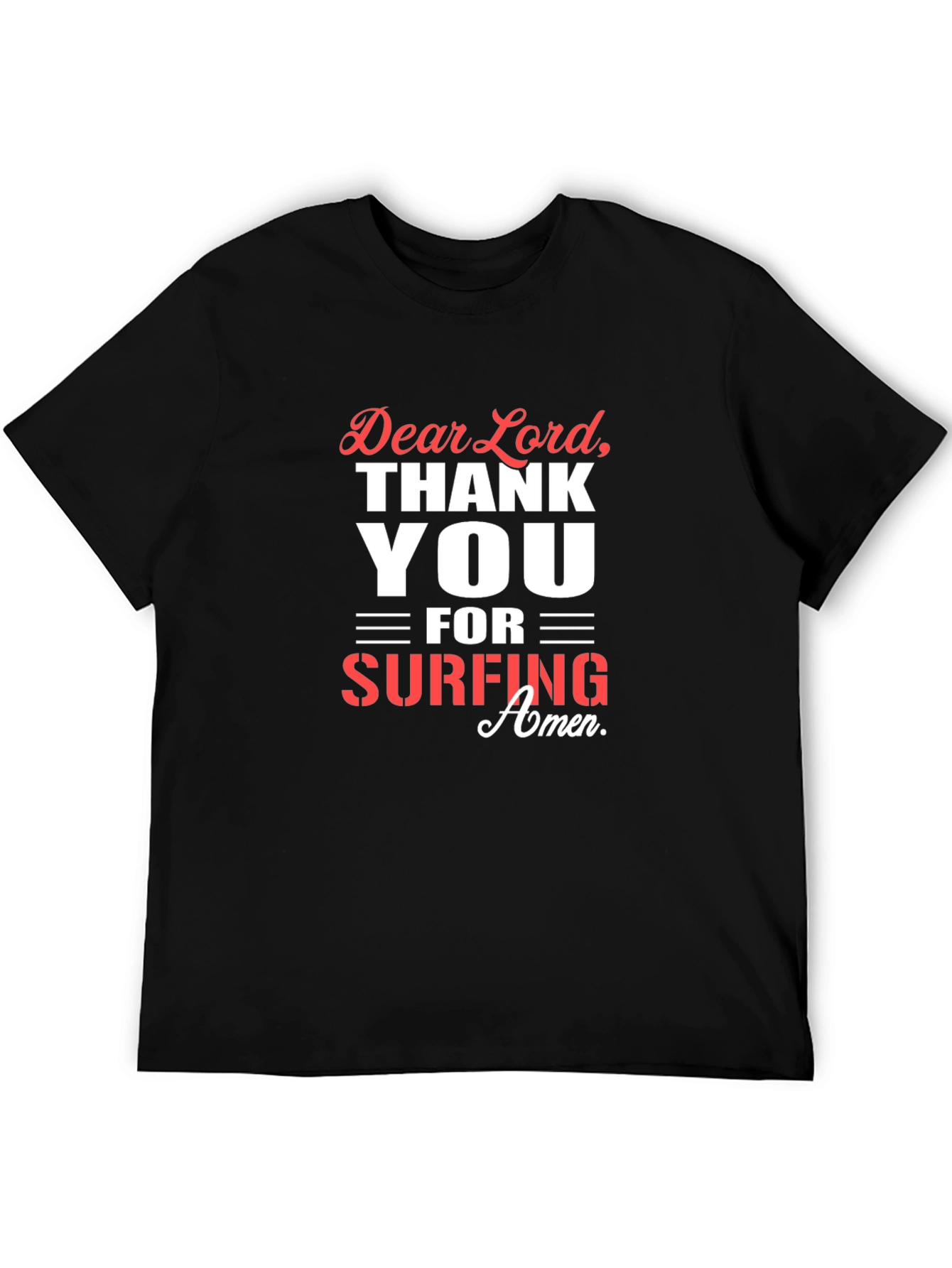 Dear Lord Surfing Amen Black T-Shirt
