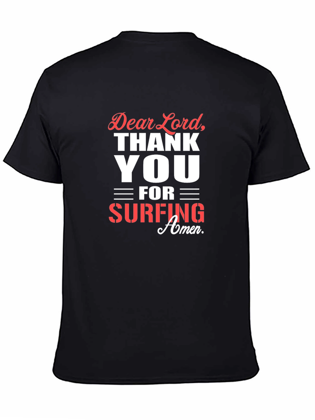 Dear Lord Surfing Amen Black T-Shirt