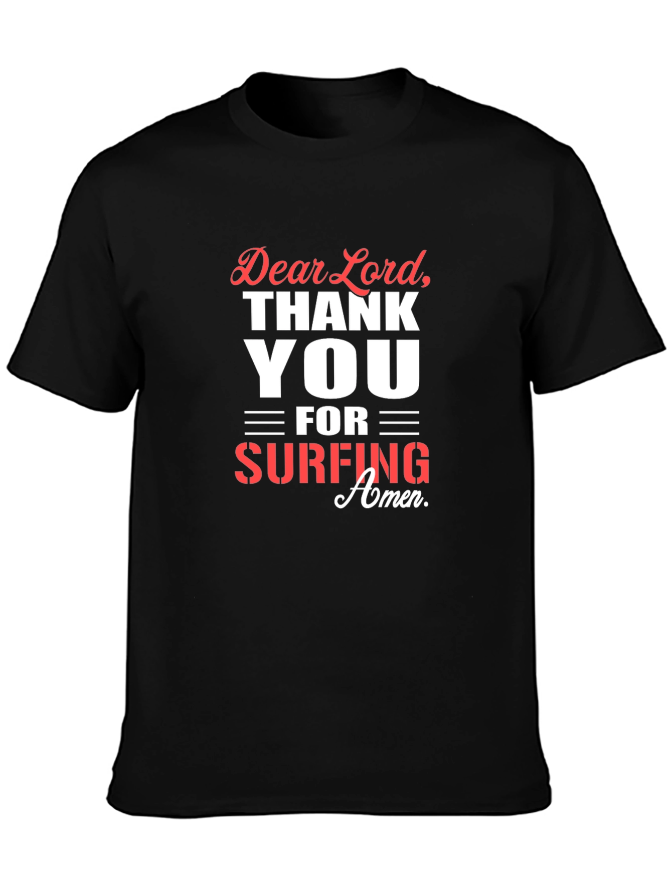Dear Lord Surfing Amen Black T-Shirt