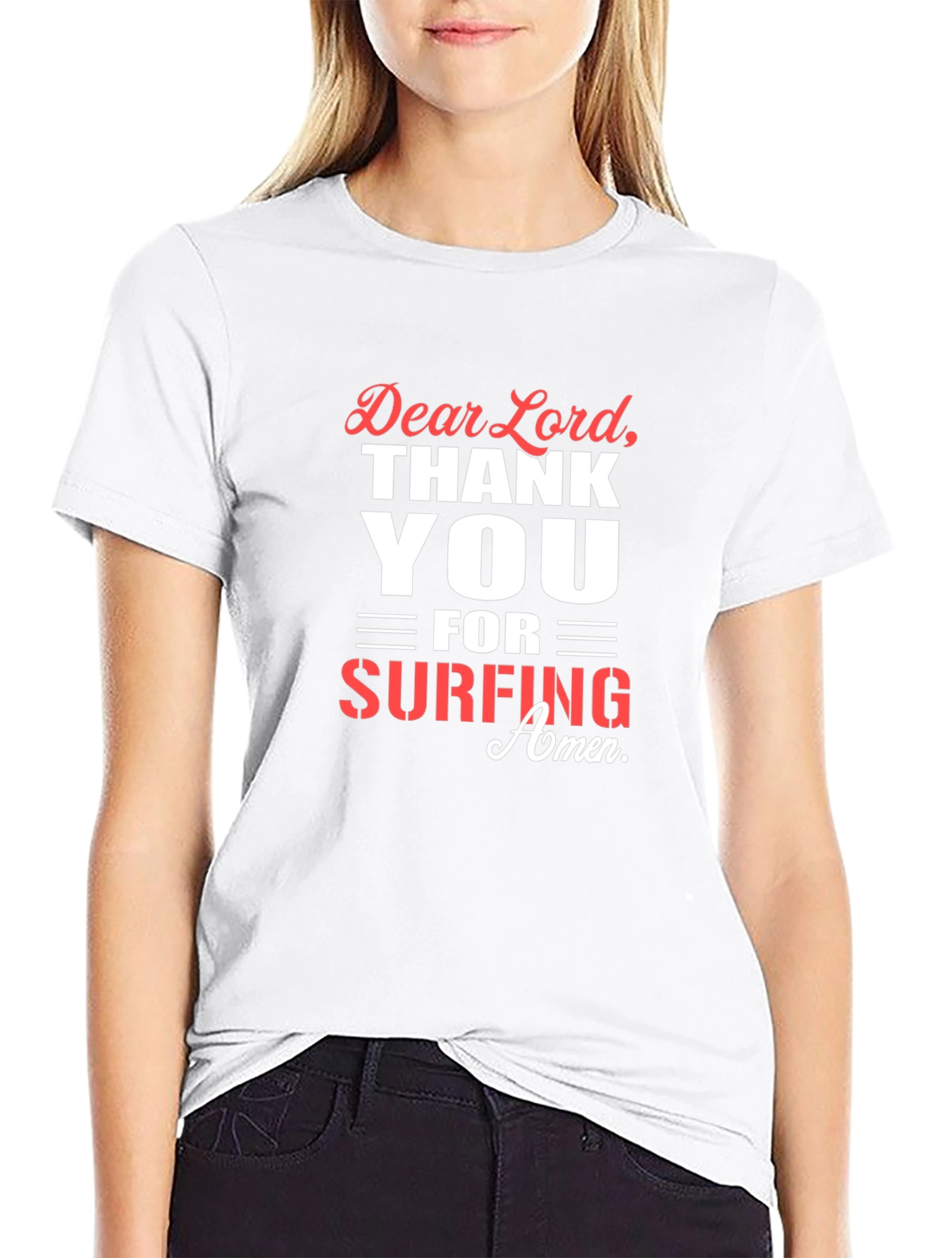 Dear Lord Surfing Amen Black T-Shirt