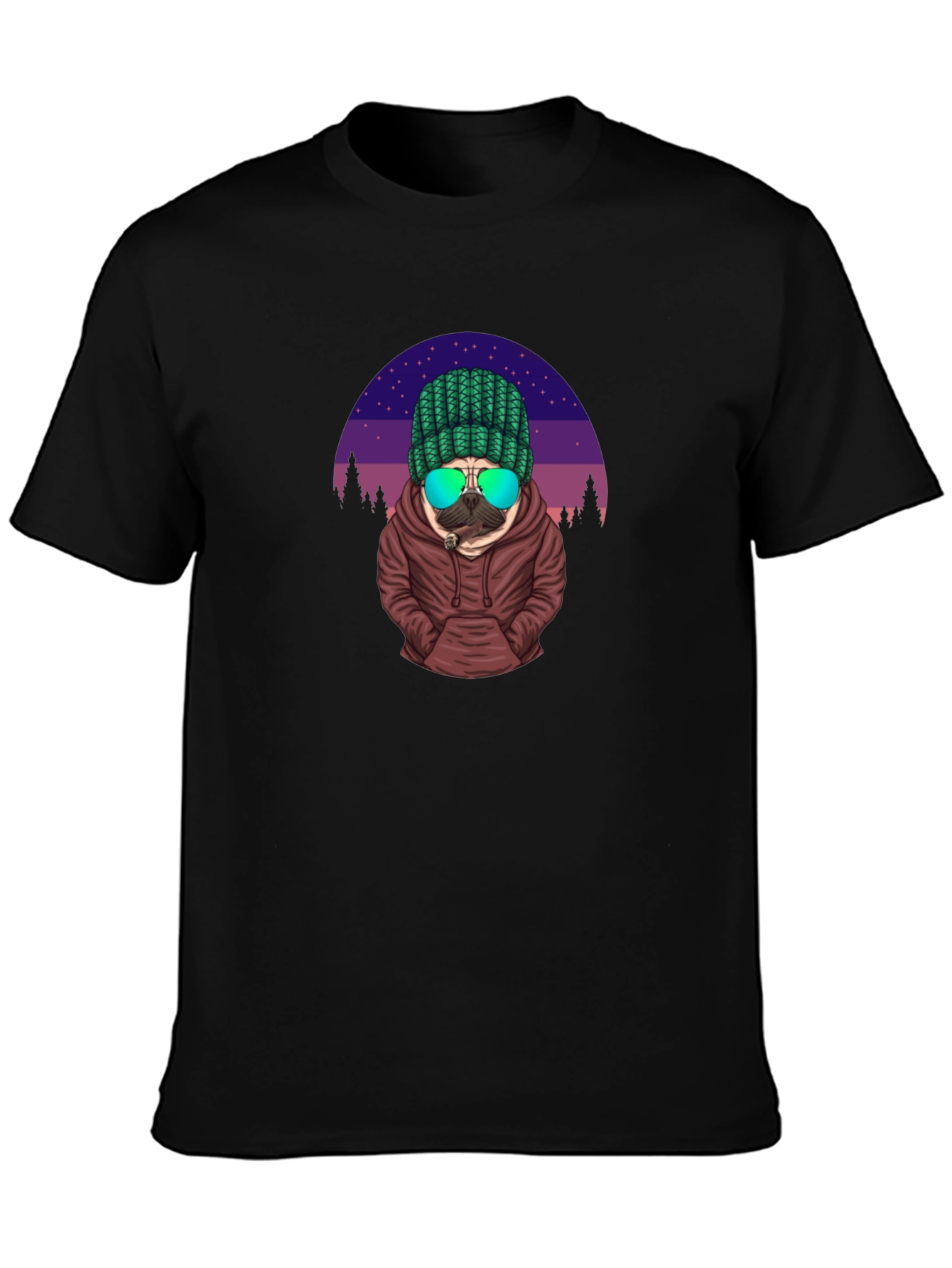 Cool Pug T-Shirt - Knitted Hat & Shades