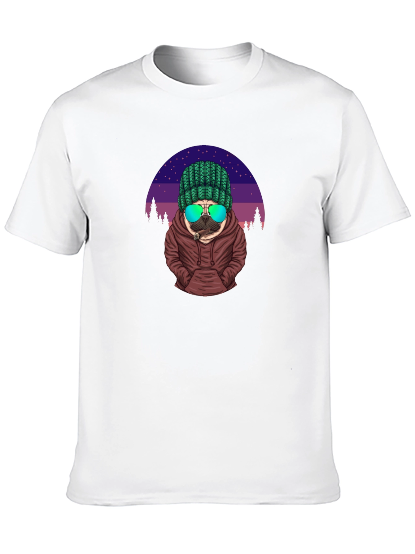Cool Pug T-Shirt - Knitted Hat & Shades