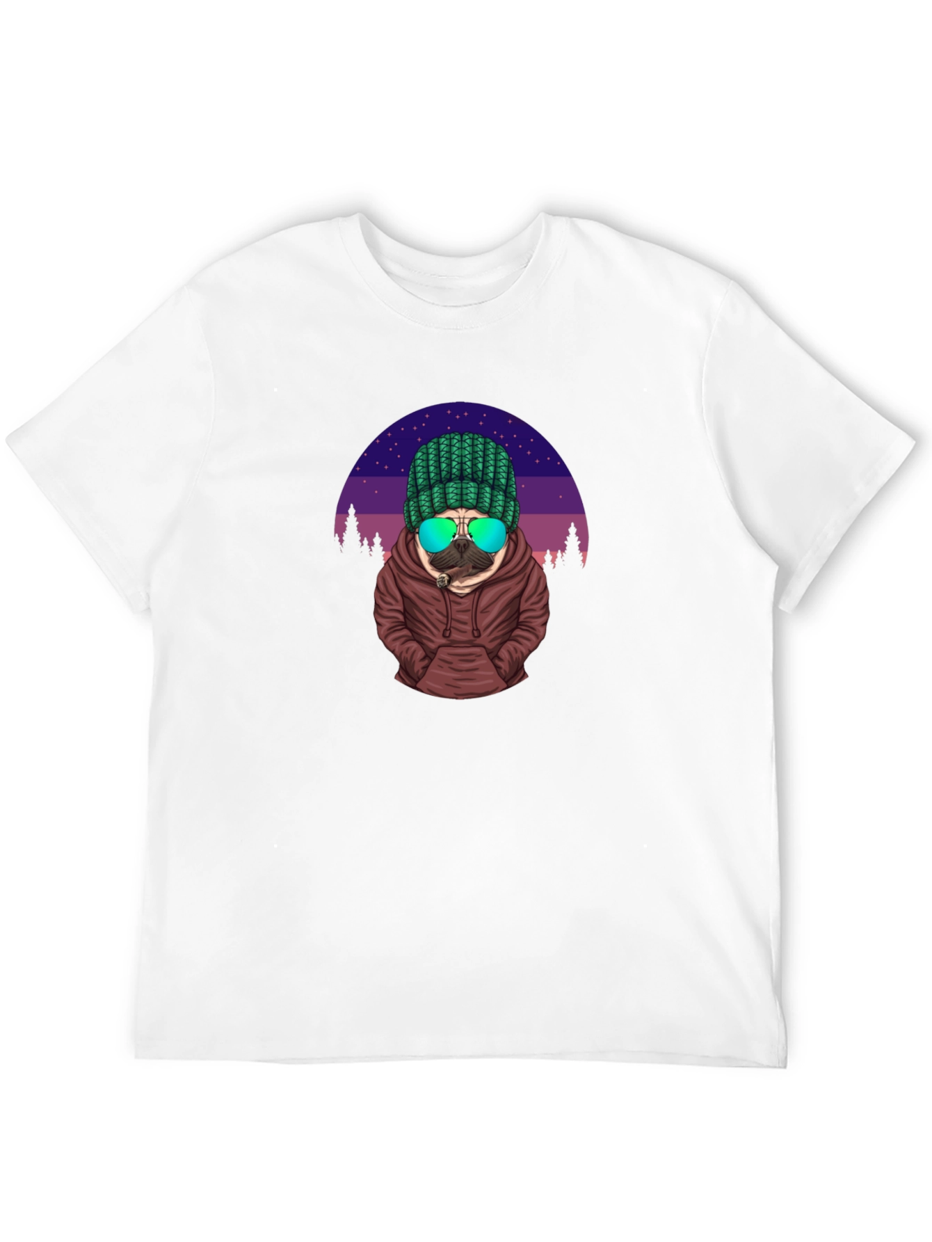 Cool Pug T-Shirt - Knitted Hat & Shades