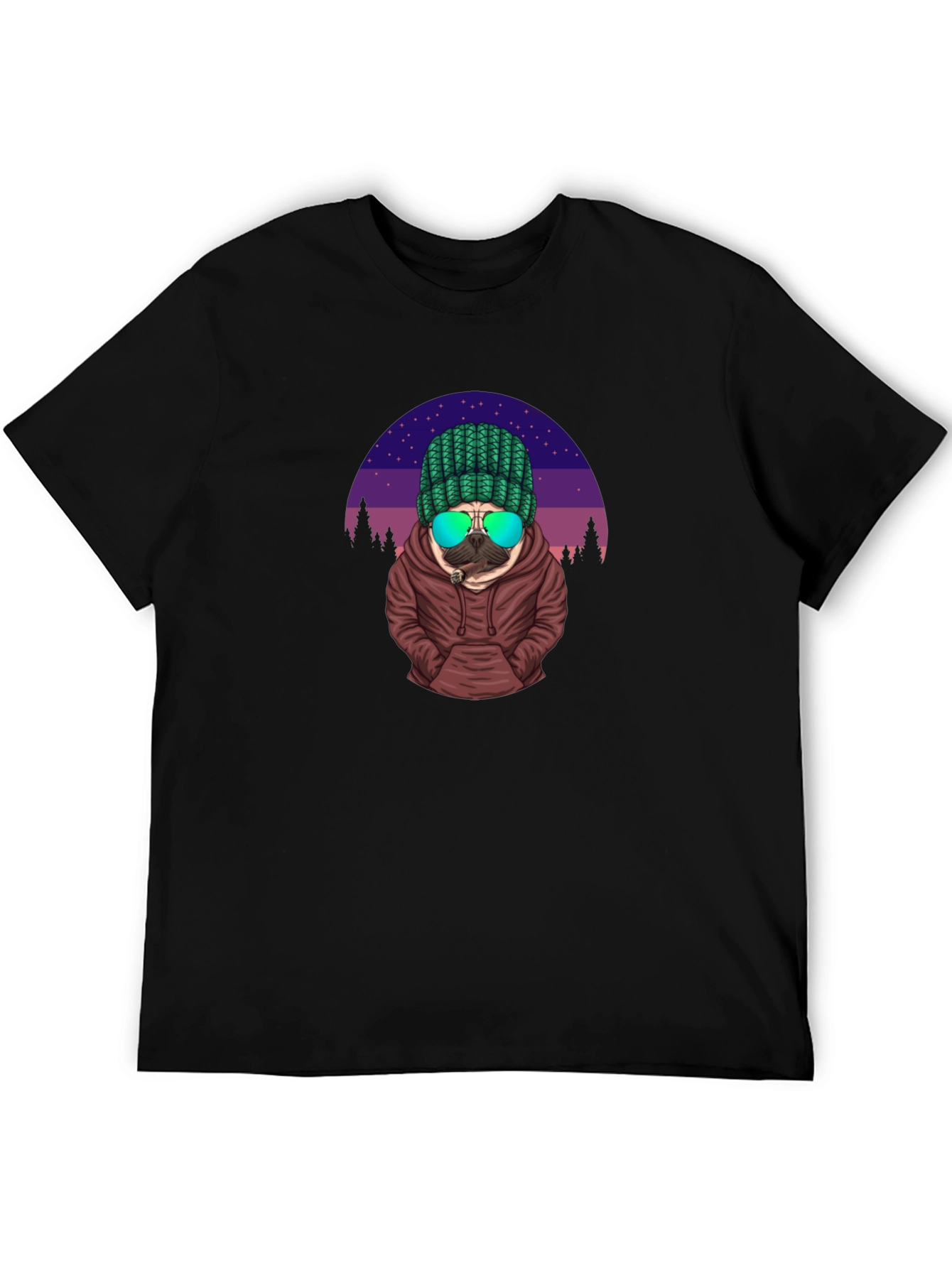 Cool Pug T-Shirt - Knitted Hat & Shades