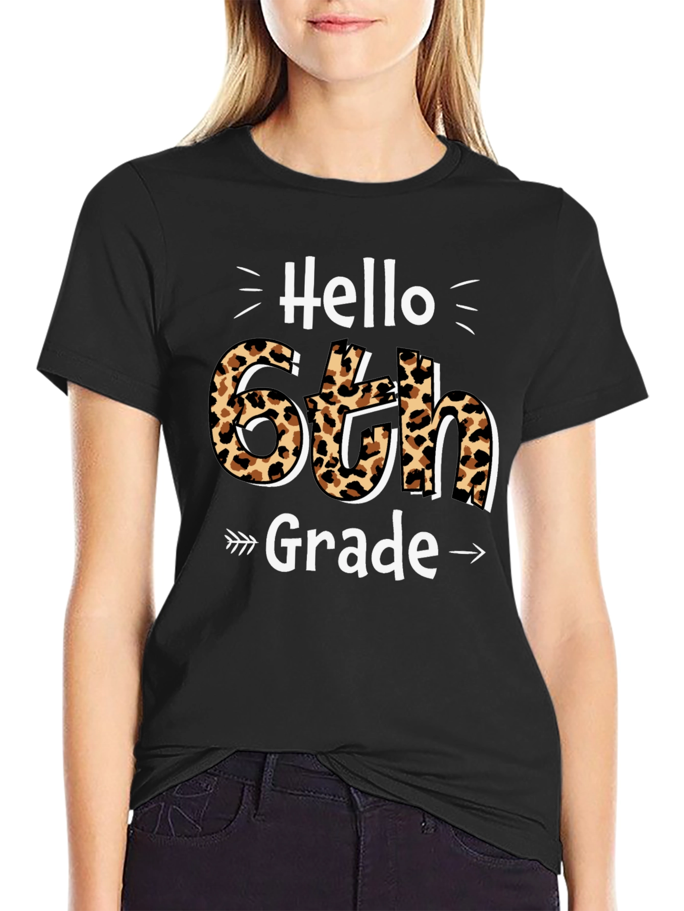 Hello 6th Grade Leopard Print T-Shirt