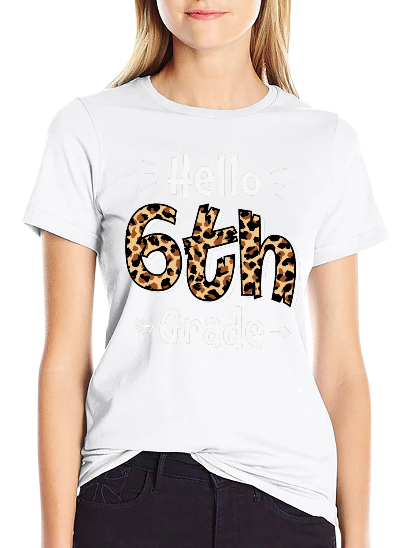 Hello 6th Grade Leopard Print T-Shirt