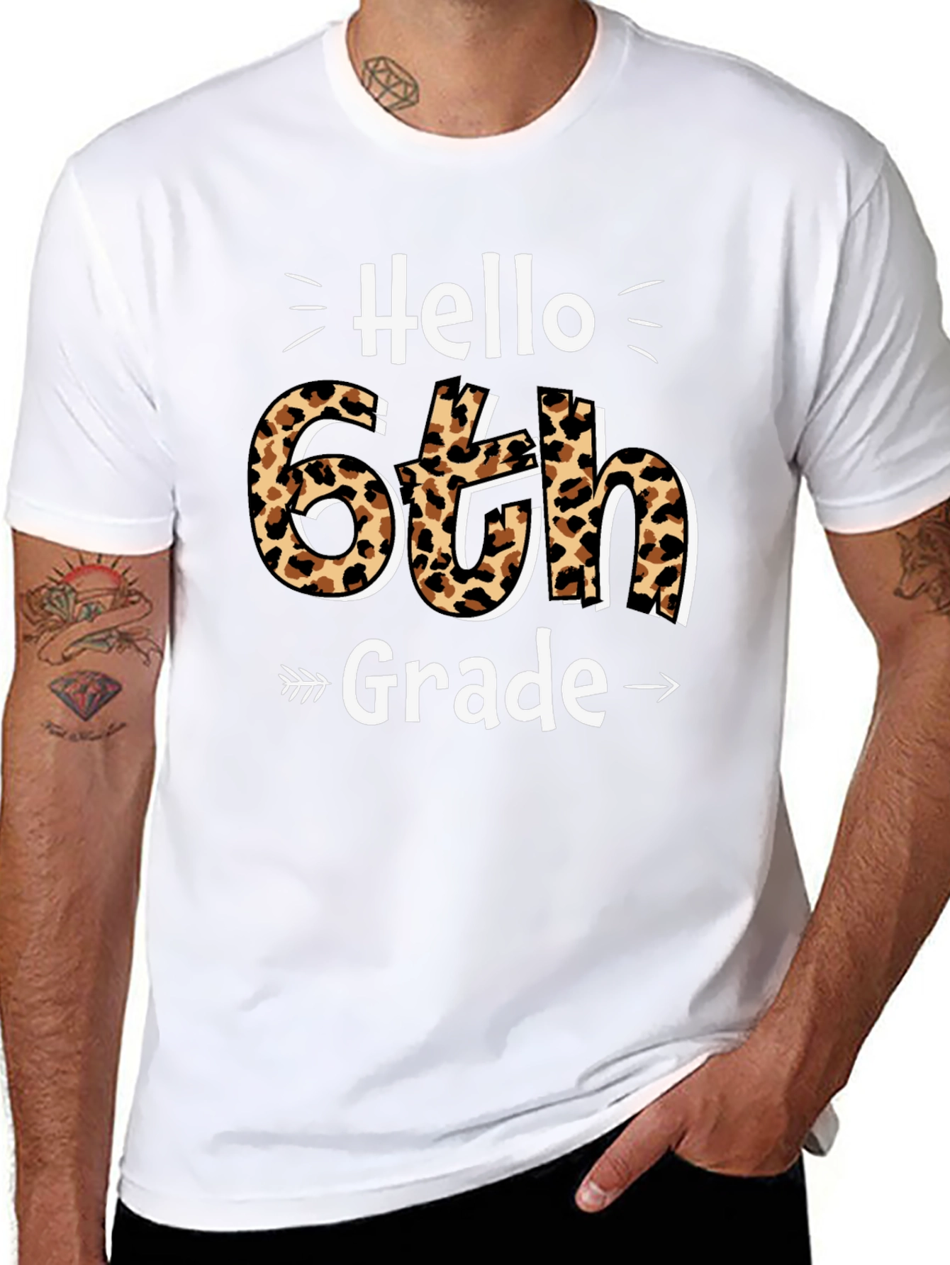 Hello 6th Grade Leopard Print T-Shirt