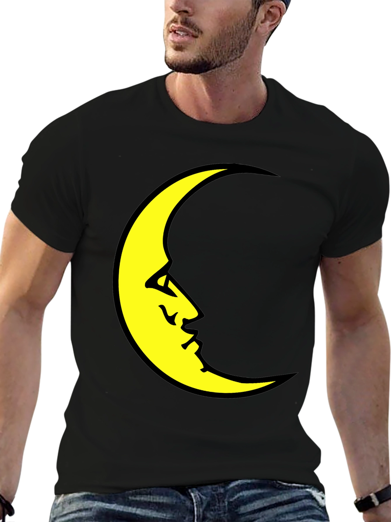 Crescent Moon Face Black T-Shirt