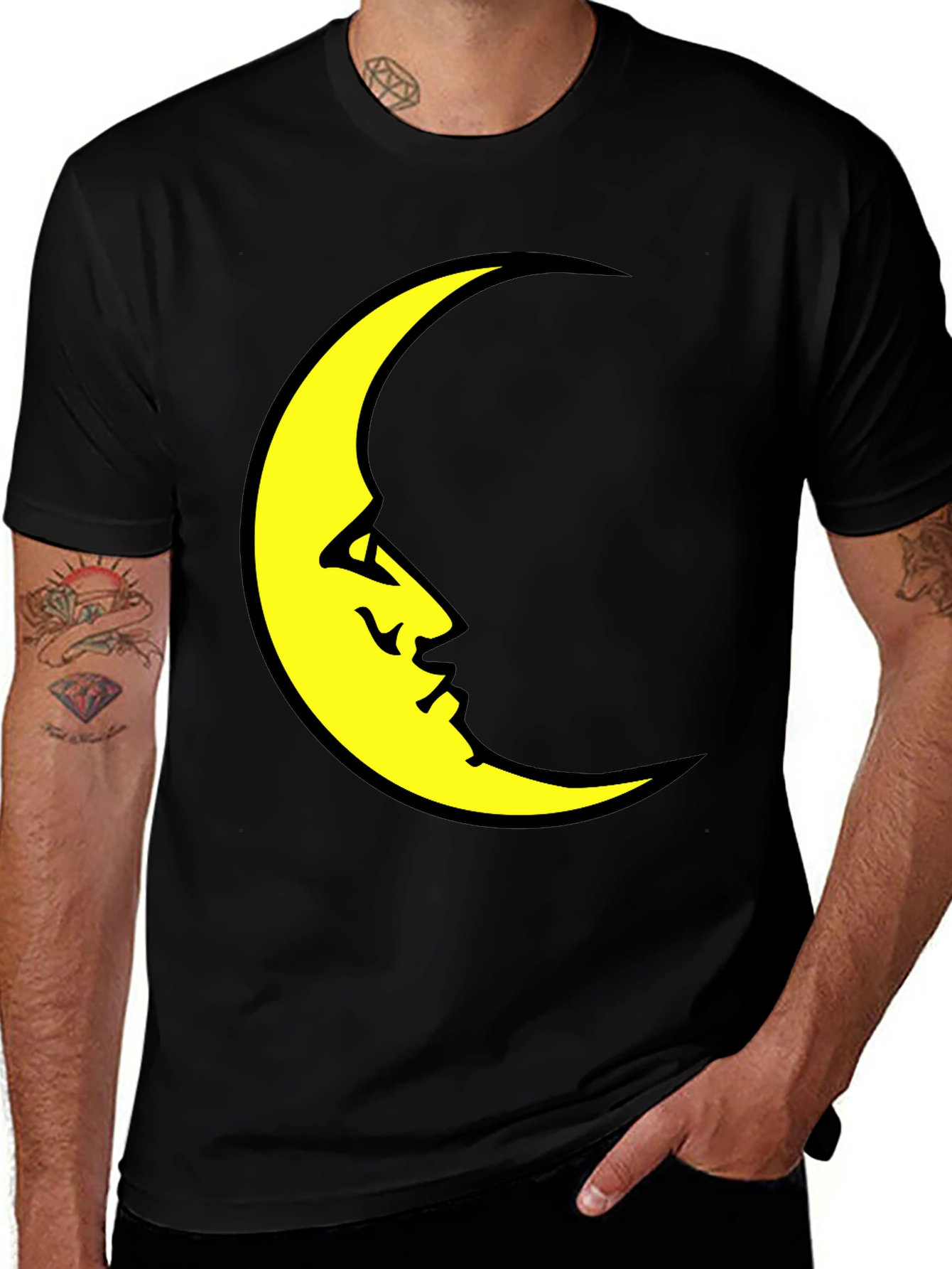 Crescent Moon Face Black T-Shirt