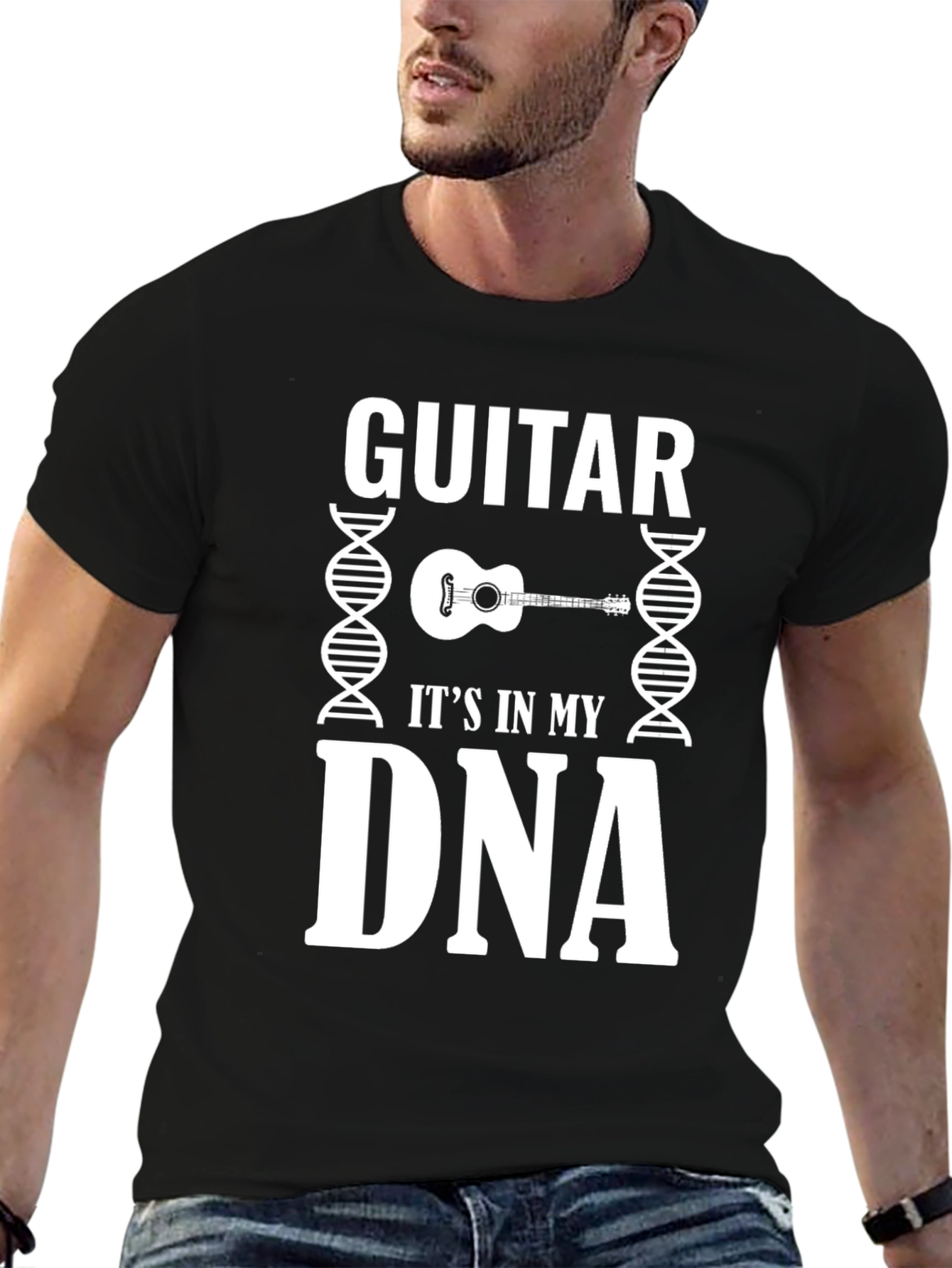 Guitar in DNA Mens Black Graphic Tee