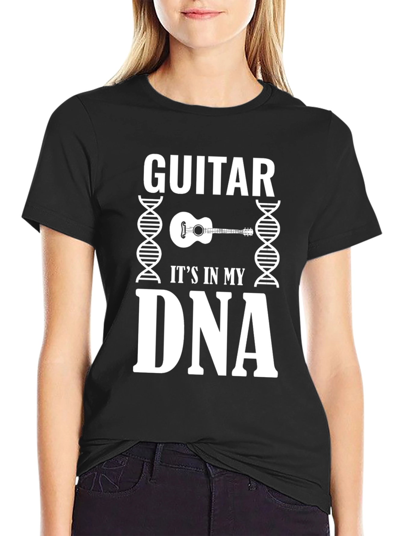 Guitar in DNA Mens Black Graphic Tee