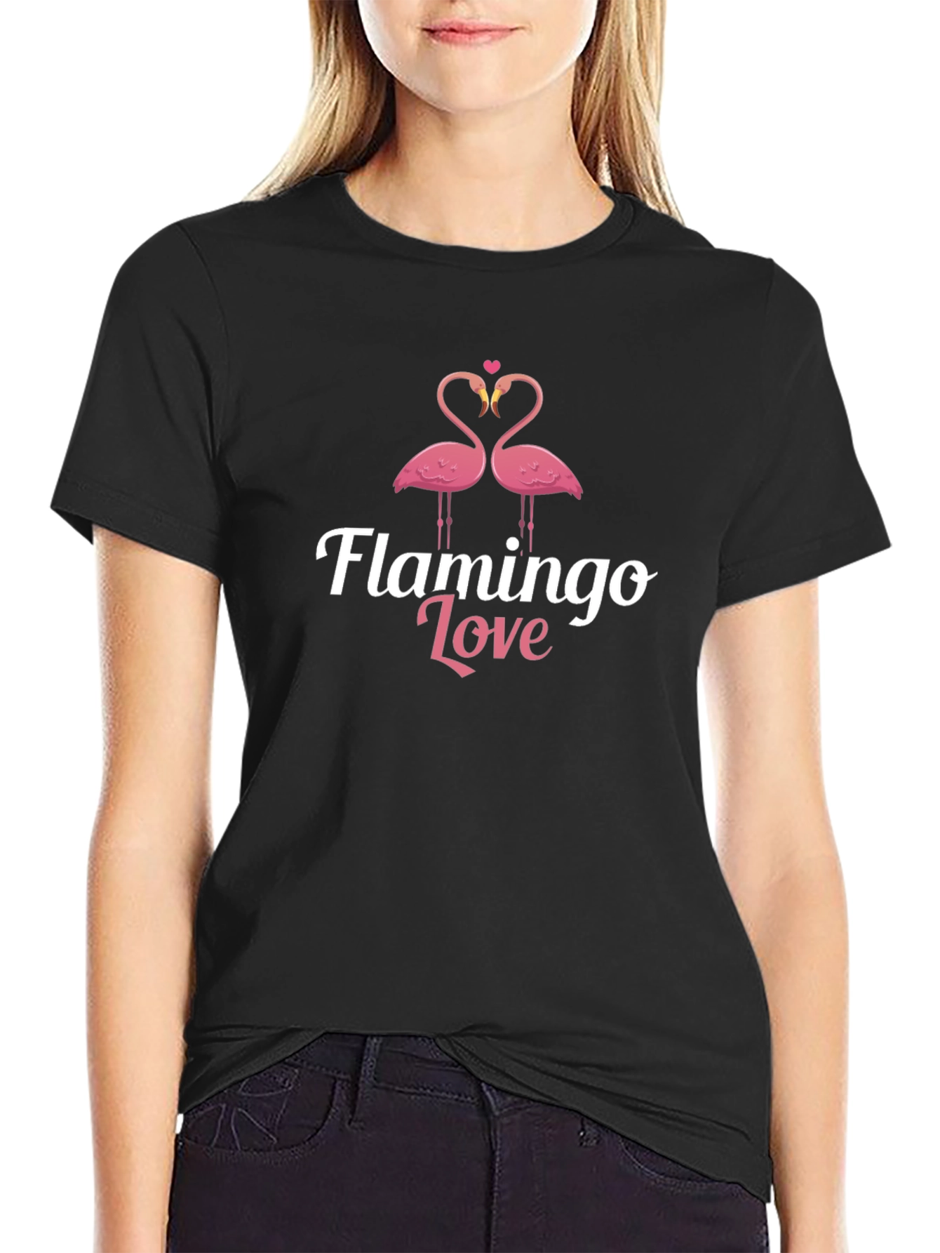 Flamingo Love Black Graphic Tee