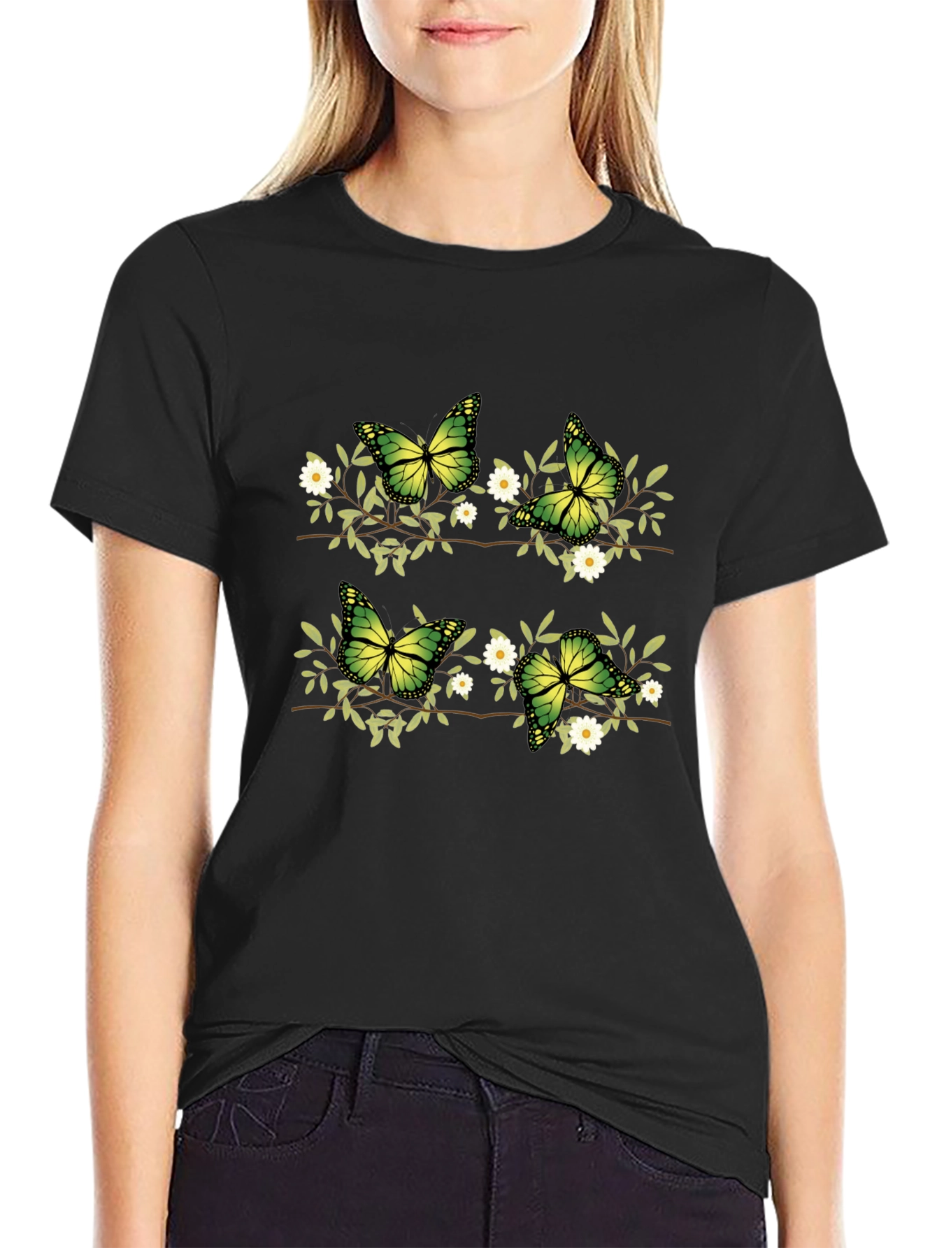 Butterfly Floral Graphic Print T-Shirt