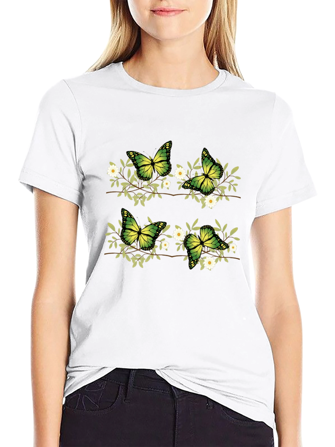 Butterfly Floral Graphic Print T-Shirt