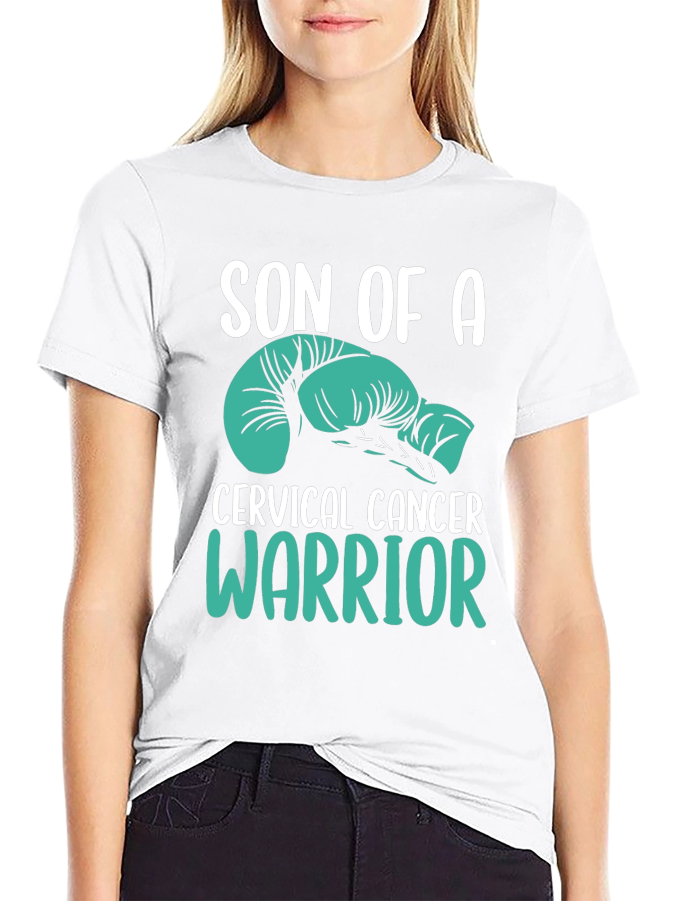 Cervical Cancer Warrior T-Shirt - Teal Boxing Gloves