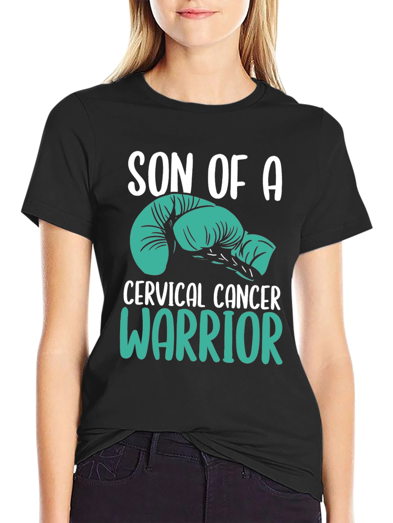 Cervical Cancer Warrior T-Shirt - Teal Boxing Gloves