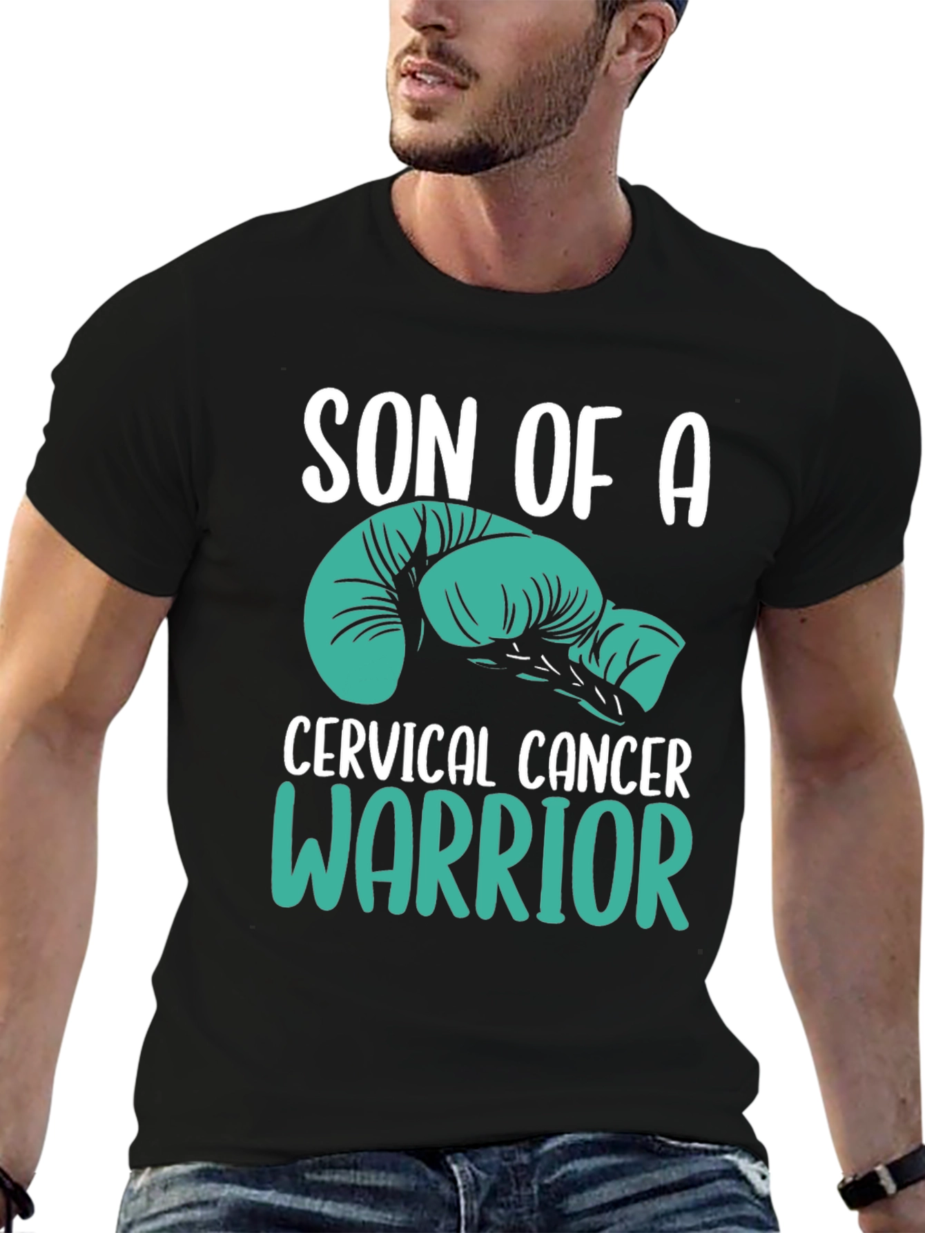 Cervical Cancer Warrior T-Shirt - Teal Boxing Gloves