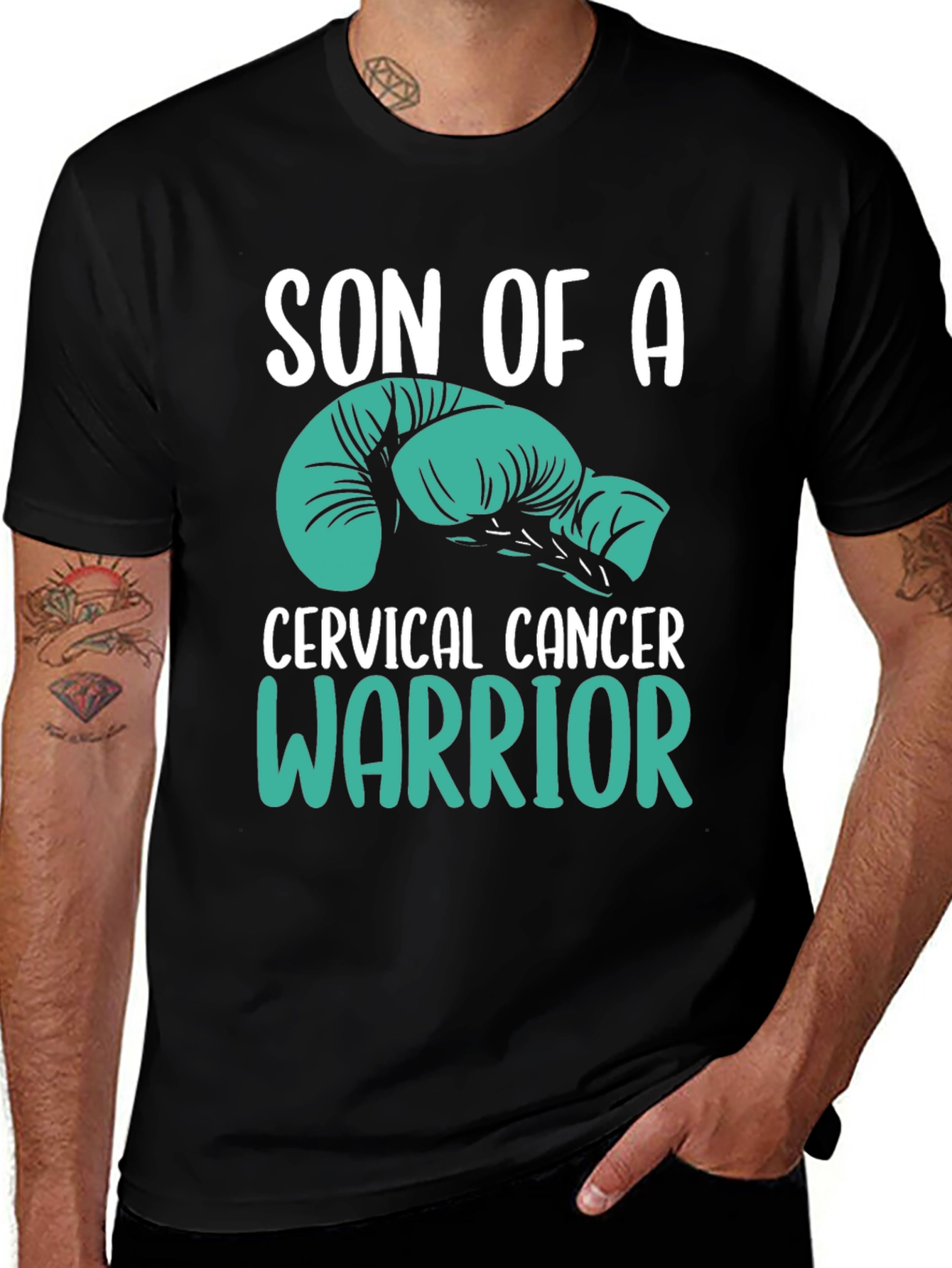 Cervical Cancer Warrior T-Shirt - Teal Boxing Gloves