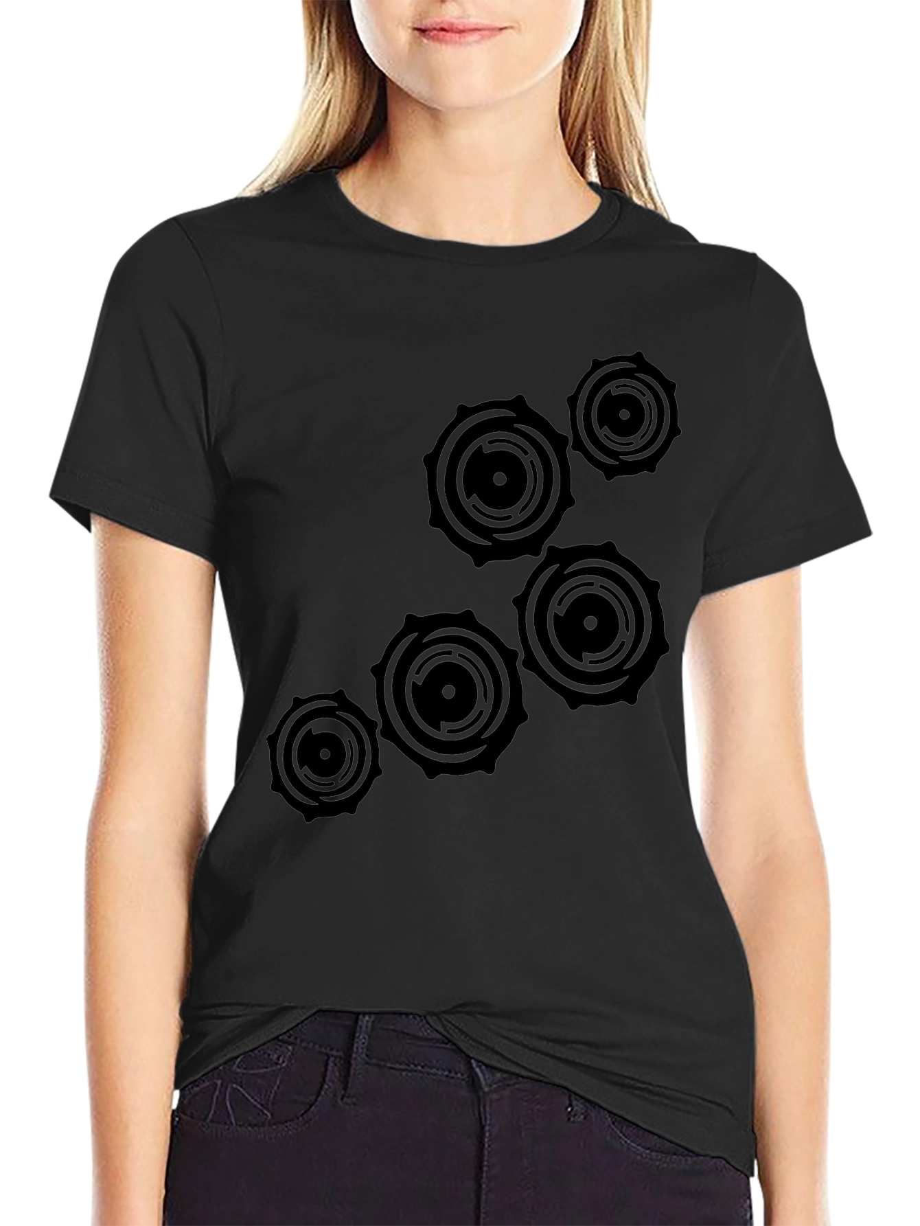 Abstract Circle Design Black T-Shirt