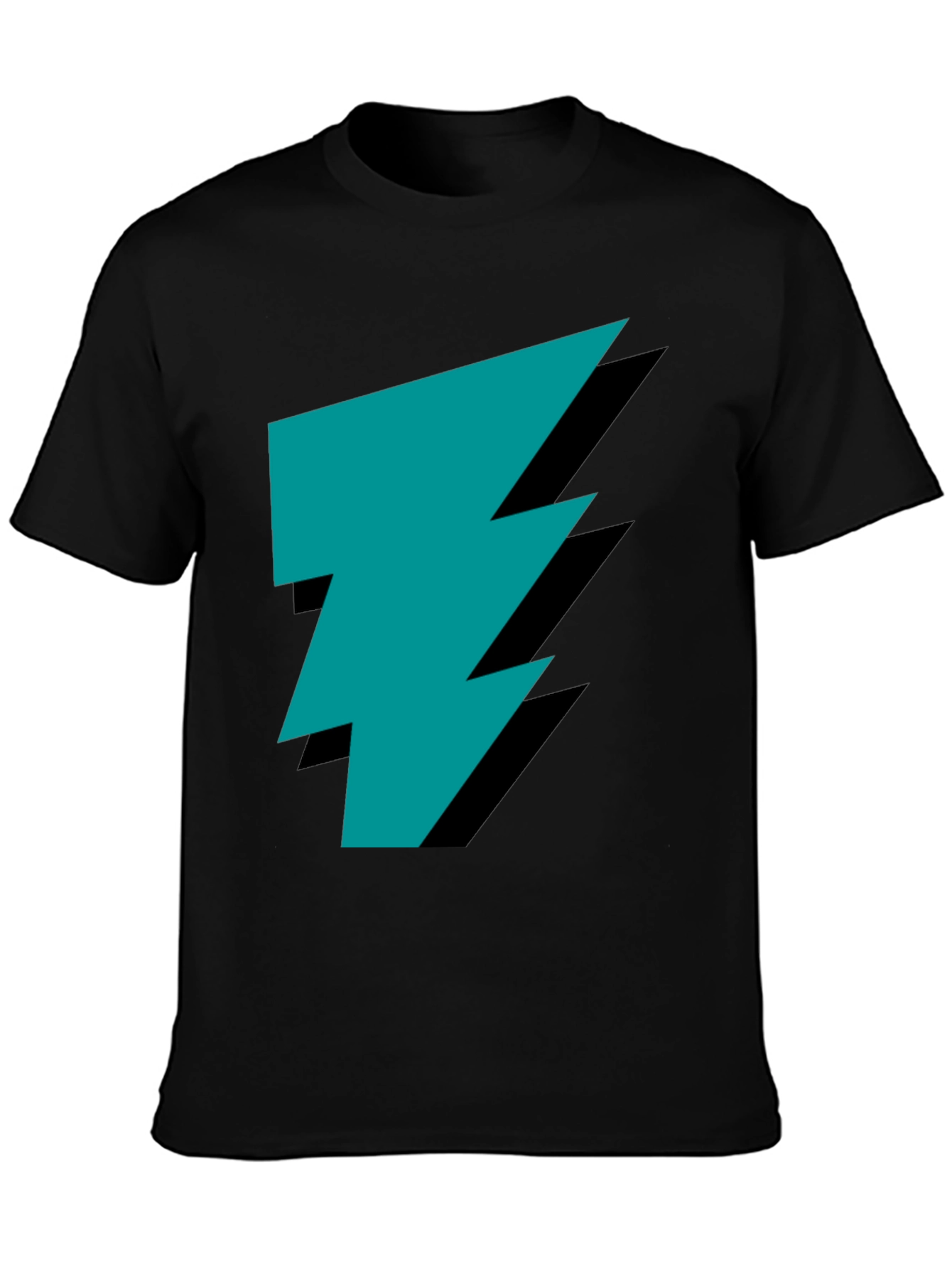 Stylish Black Tee with Teal Lightning Bolt Graphic