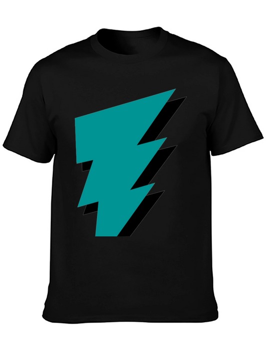 Stylish Black Tee with Teal Lightning Bolt Graphic