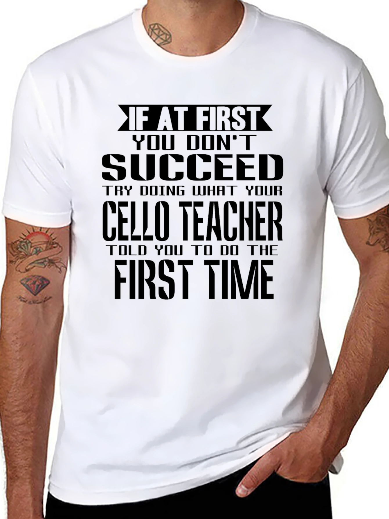 Cello Teacher Mens Black Graphic T-Shirt