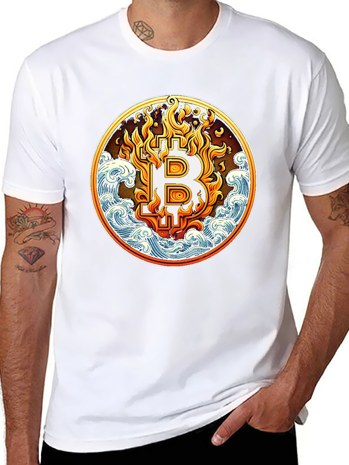 Bitcoin Flame Wave Graphic Tee