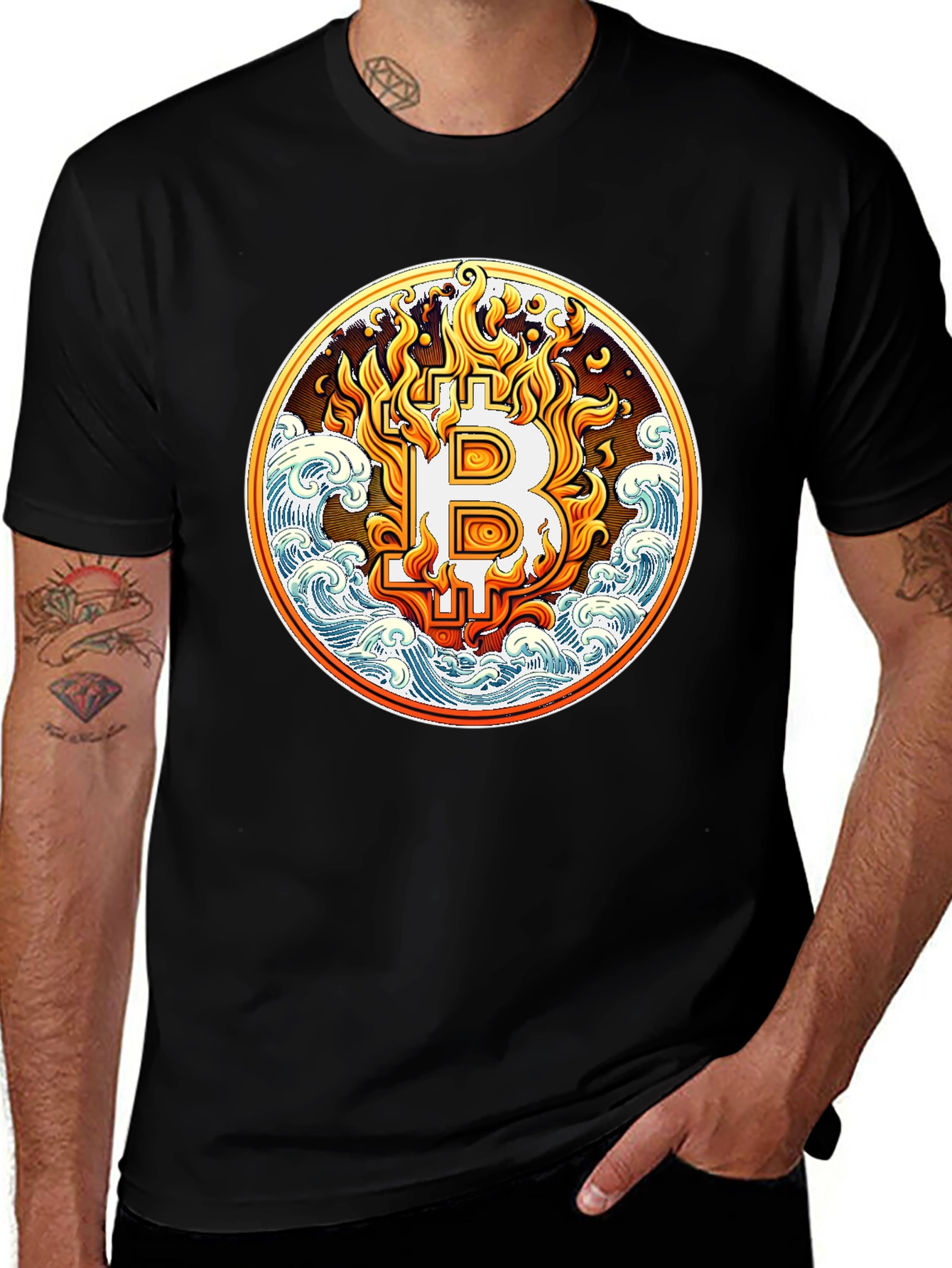 Bitcoin Flame Wave Graphic Tee
