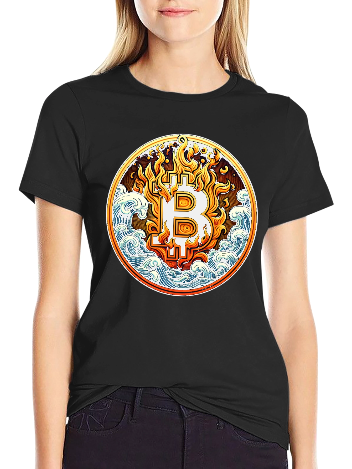 Bitcoin Flame Wave Graphic Tee