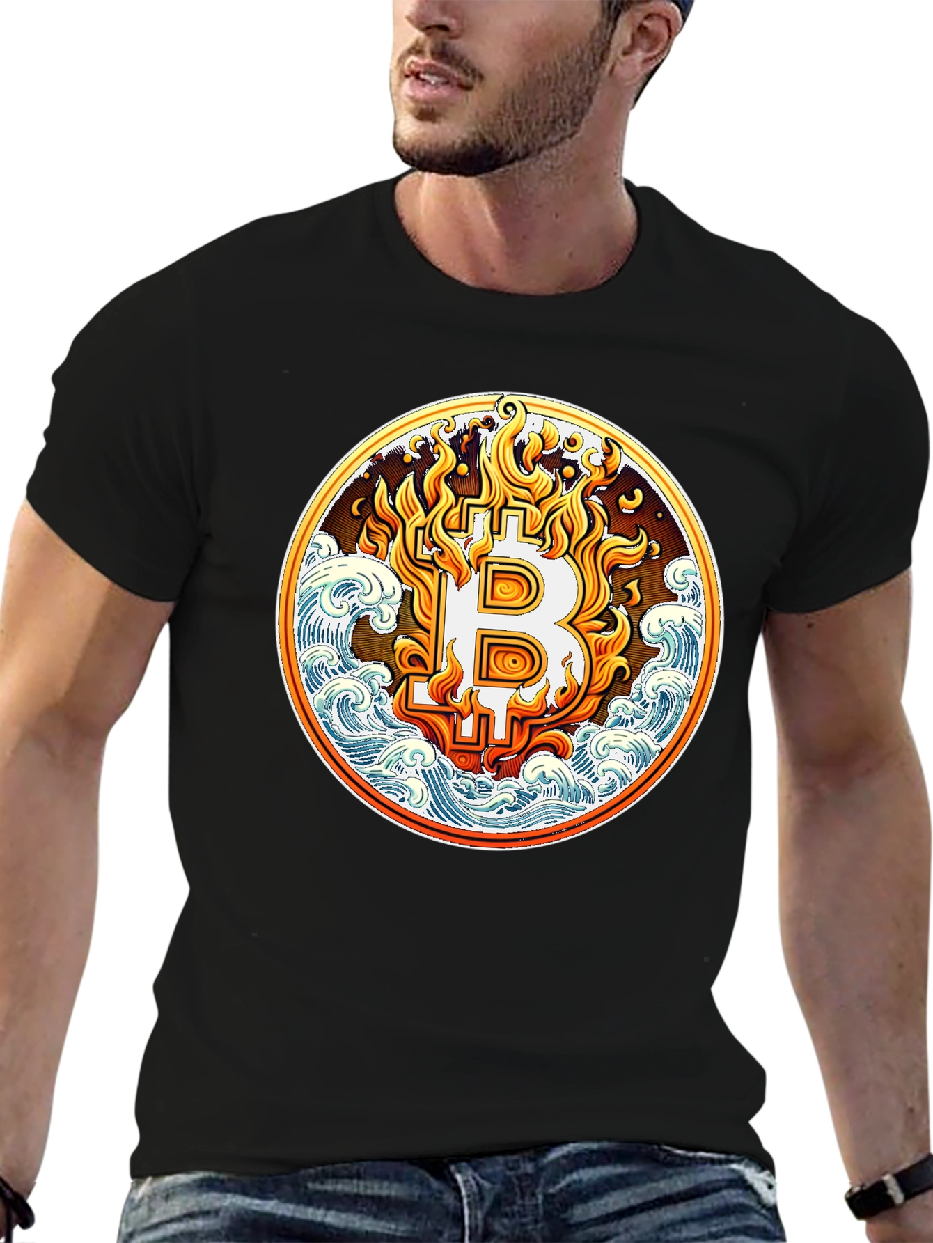 Bitcoin Flame Wave Graphic Tee