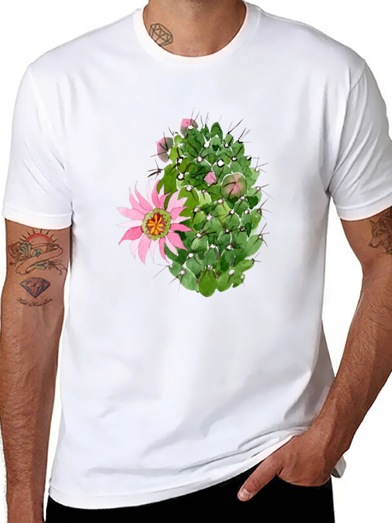 Cactus Flower Graphic Tee - Black Cotton