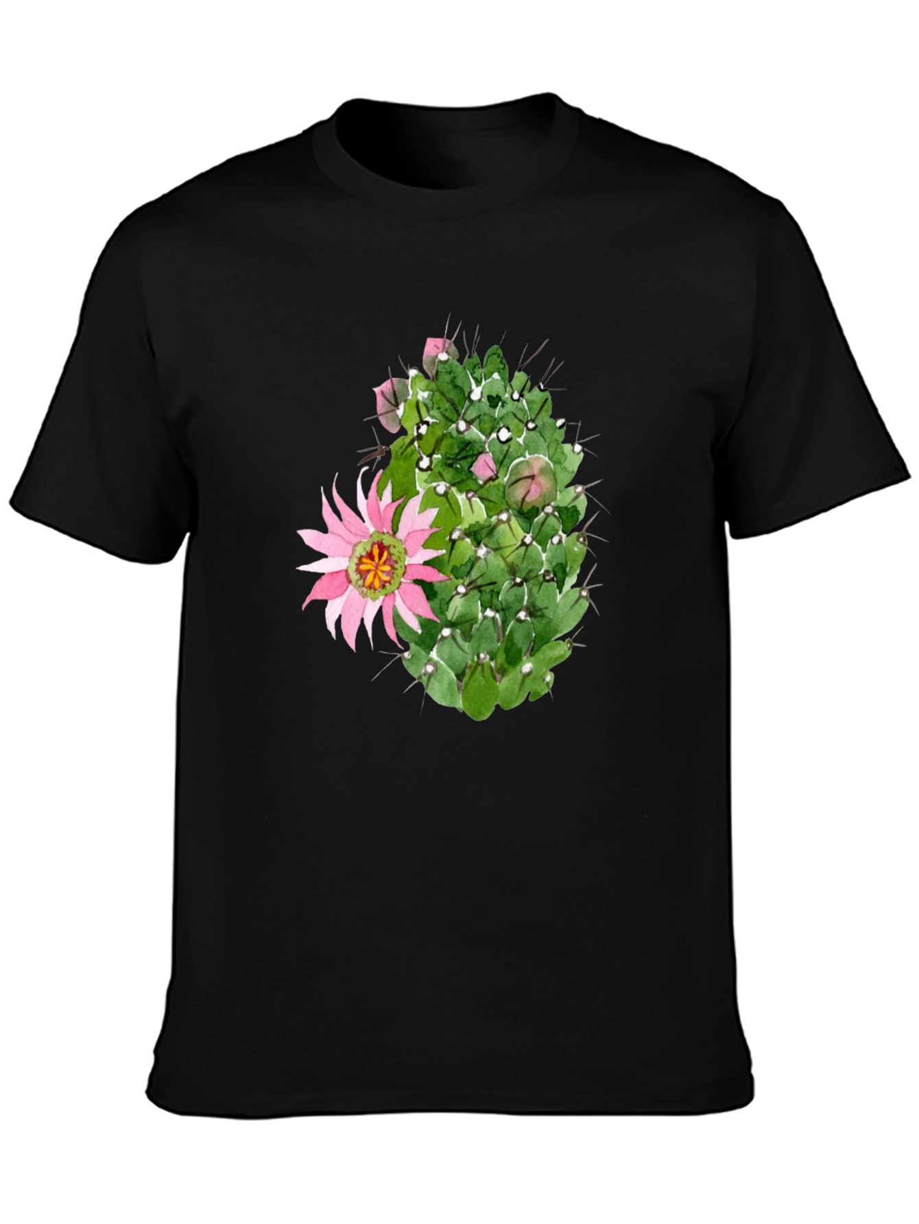 Cactus Flower Graphic Tee - Black Cotton