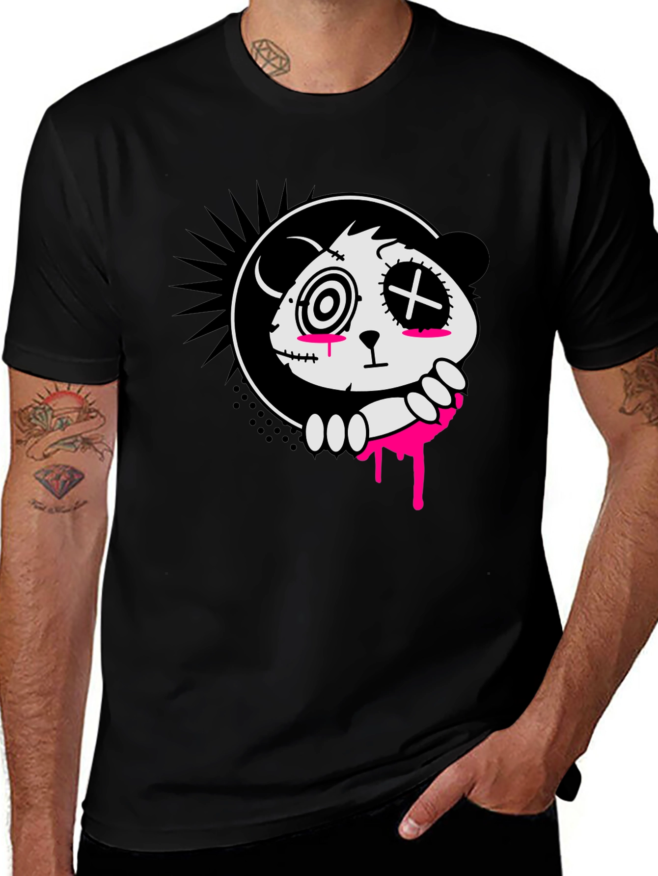 Creepy Cute Panda Graphic Tee - Black