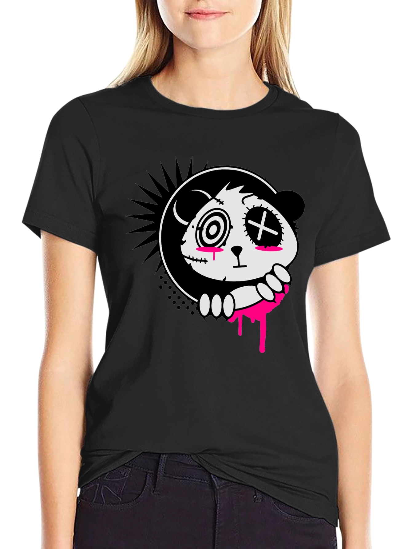 Creepy Cute Panda Graphic Tee - Black