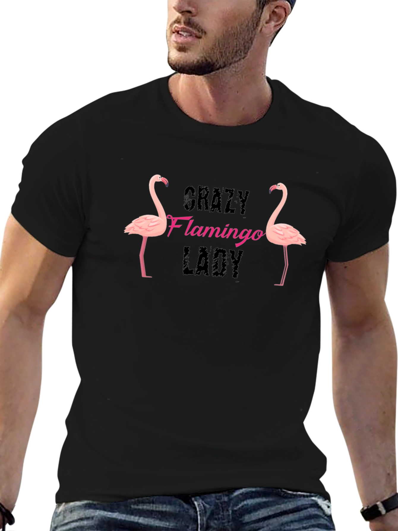 Crazy Flamingo Lady Graphic T-Shirt