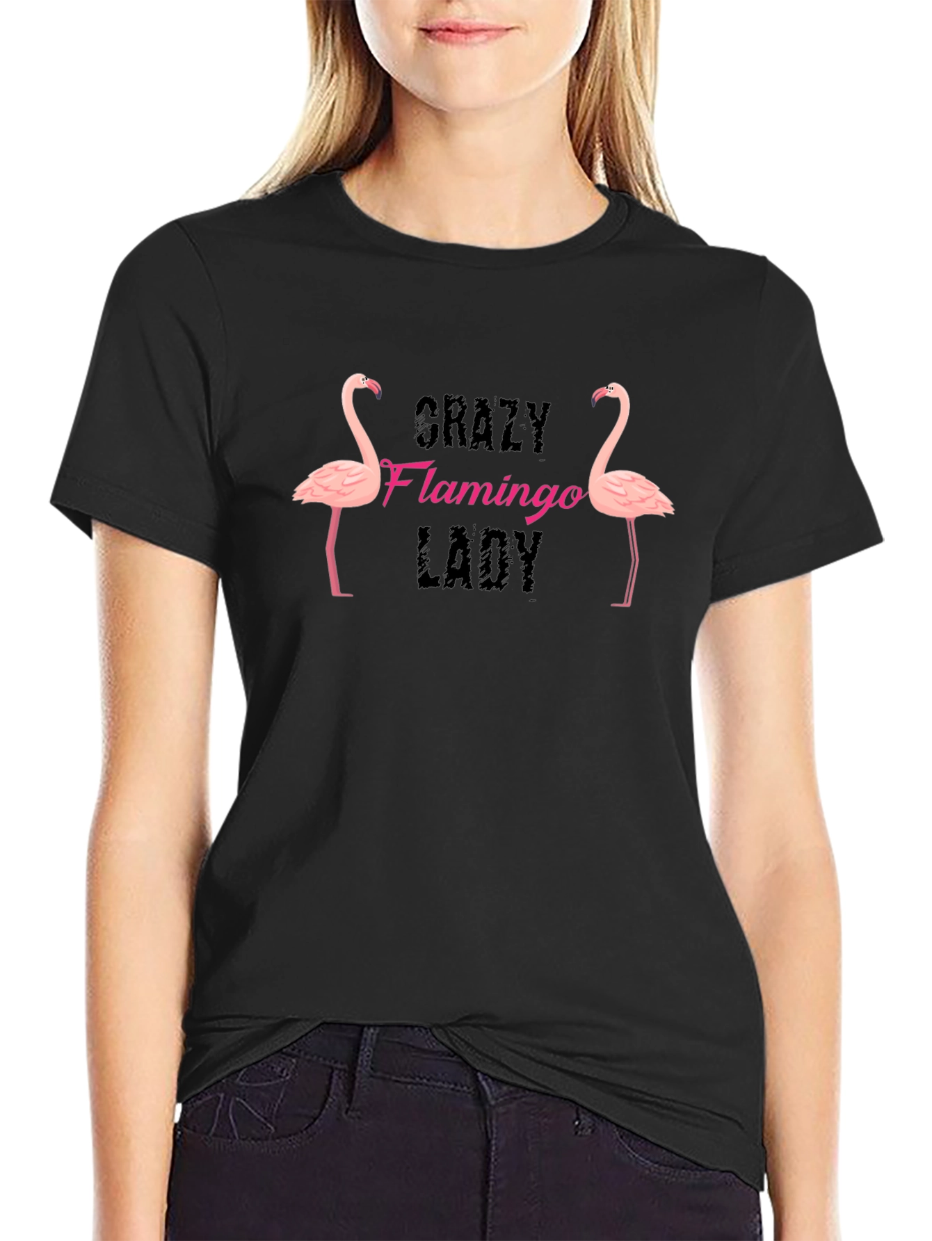 Crazy Flamingo Lady Graphic T-Shirt