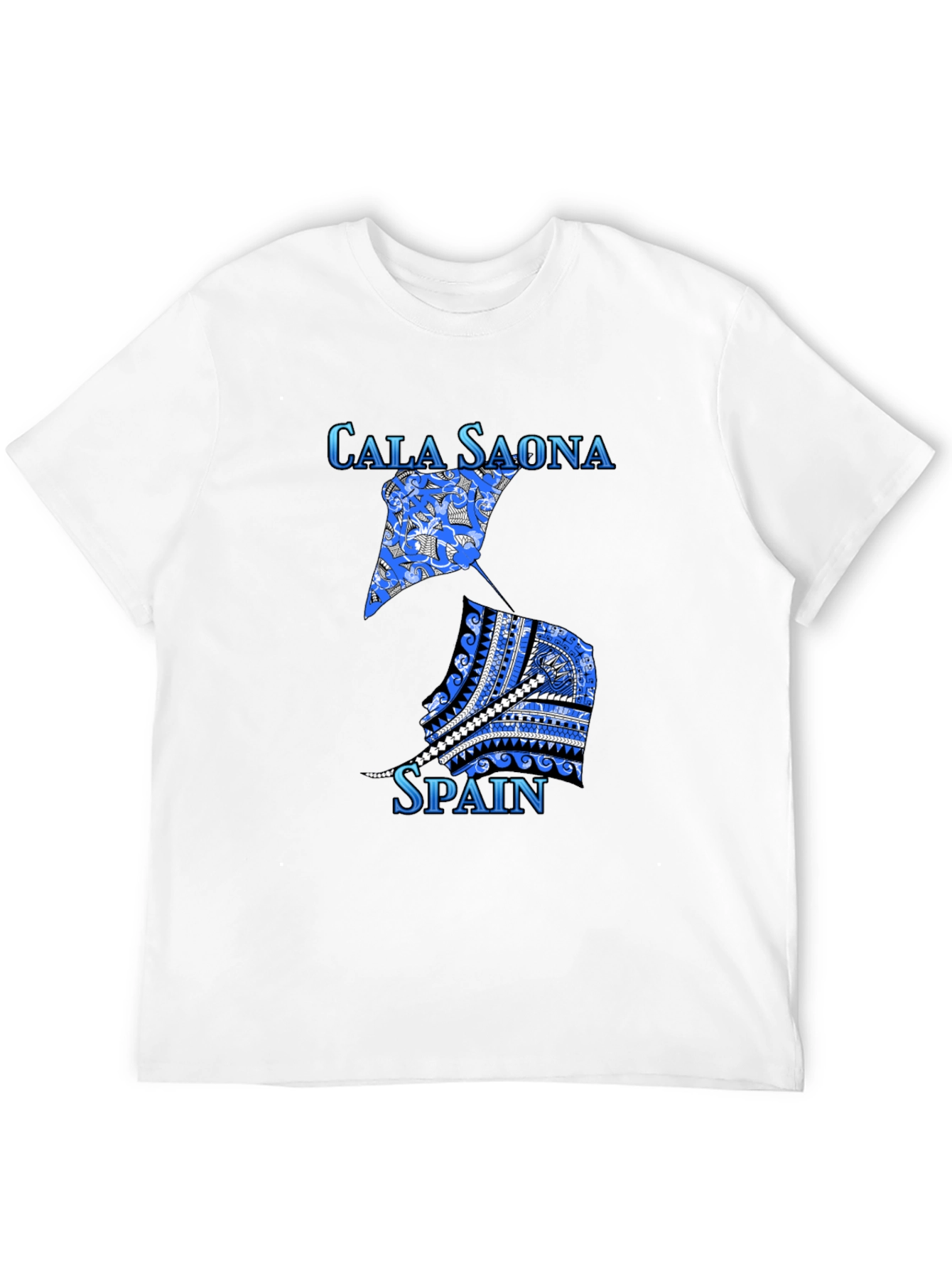 Cala Saona Spain T-Shirt: Unique Blue Graphic Tee