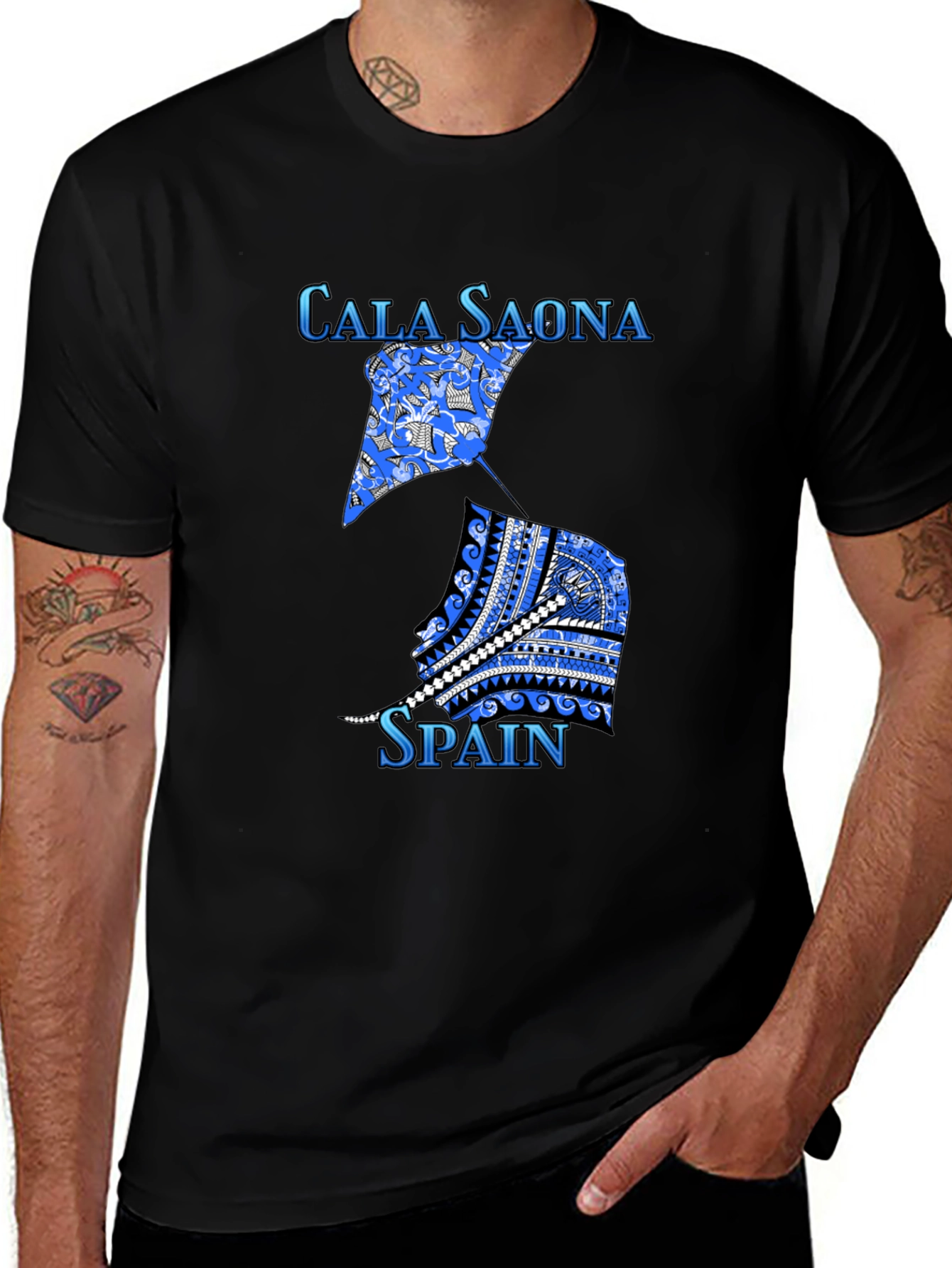 Cala Saona Spain T-Shirt: Unique Blue Graphic Tee