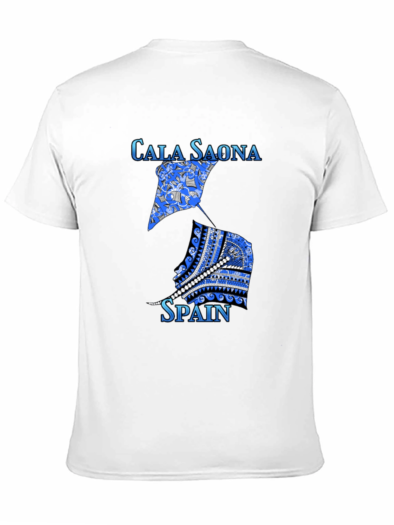 Cala Saona Spain T-Shirt: Unique Blue Graphic Tee