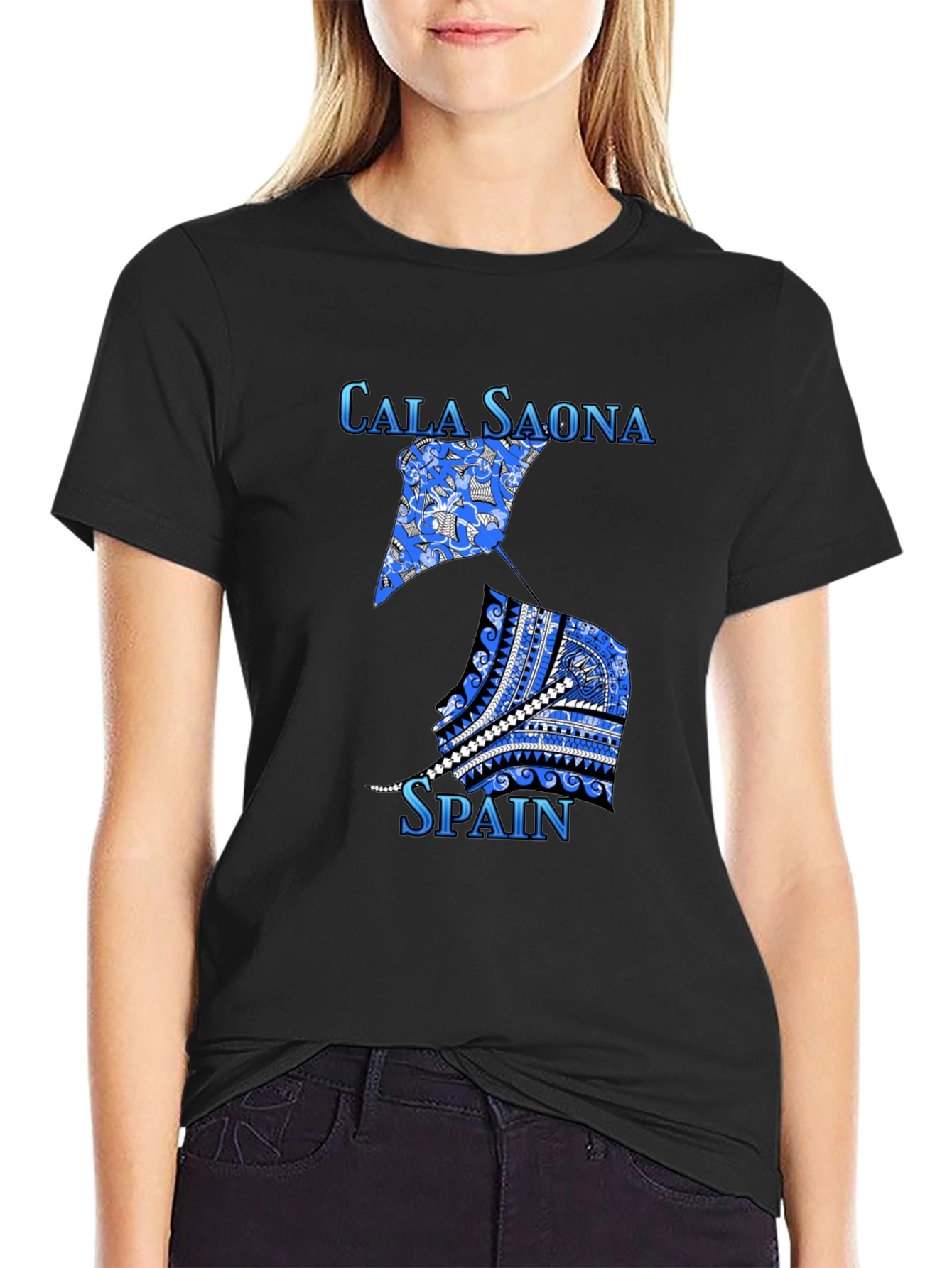 Cala Saona Spain T-Shirt: Unique Blue Graphic Tee
