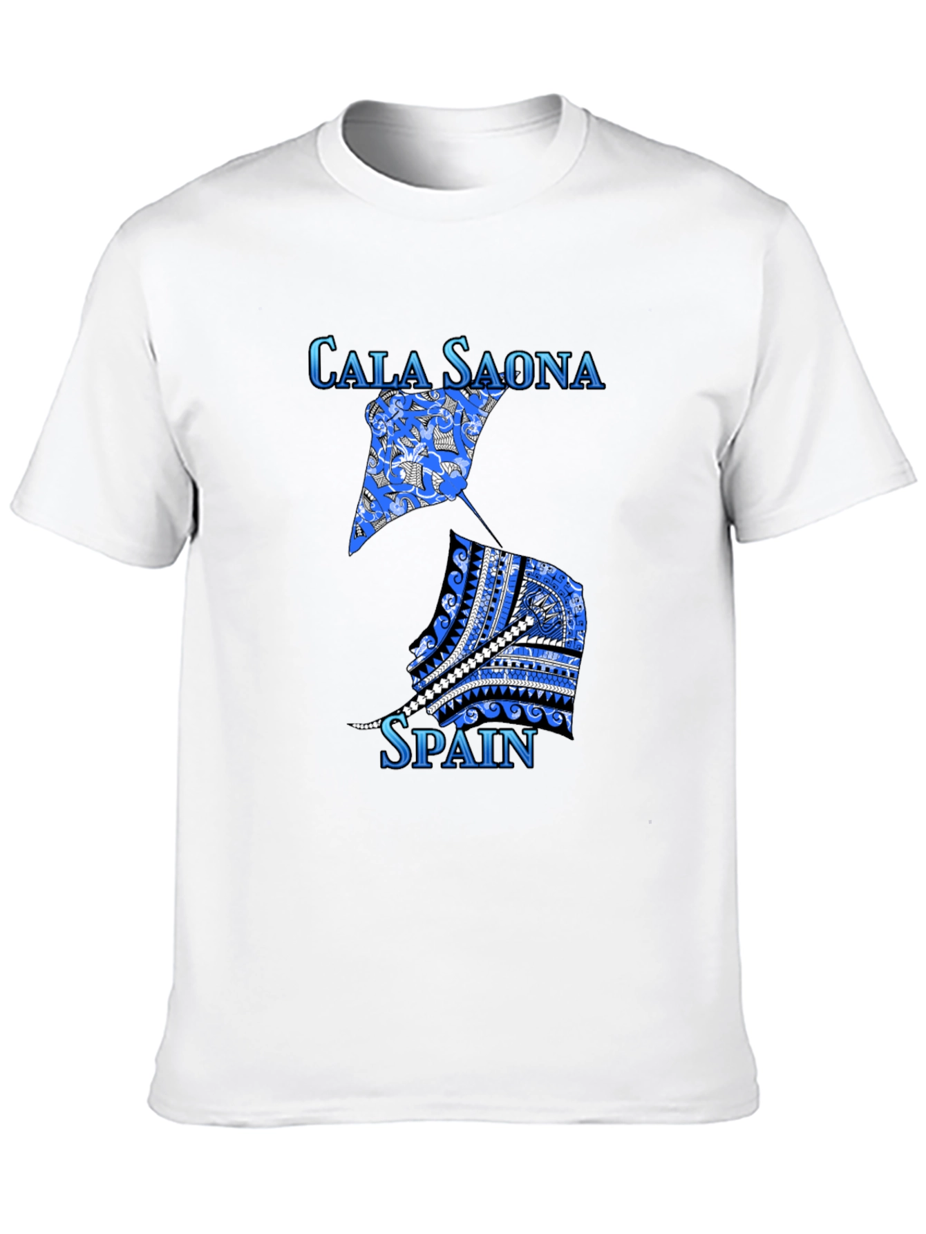 Cala Saona Spain T-Shirt: Unique Blue Graphic Tee