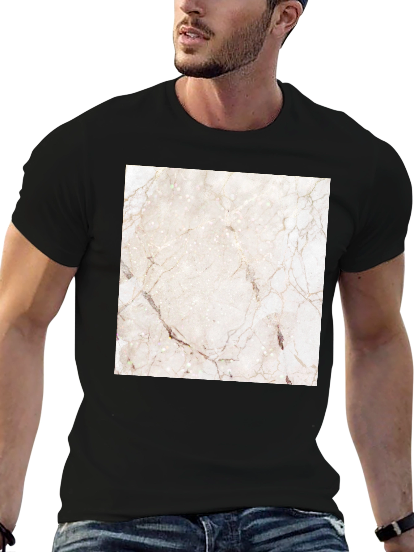 Marble Graphic Print Black Casual T-Shirt