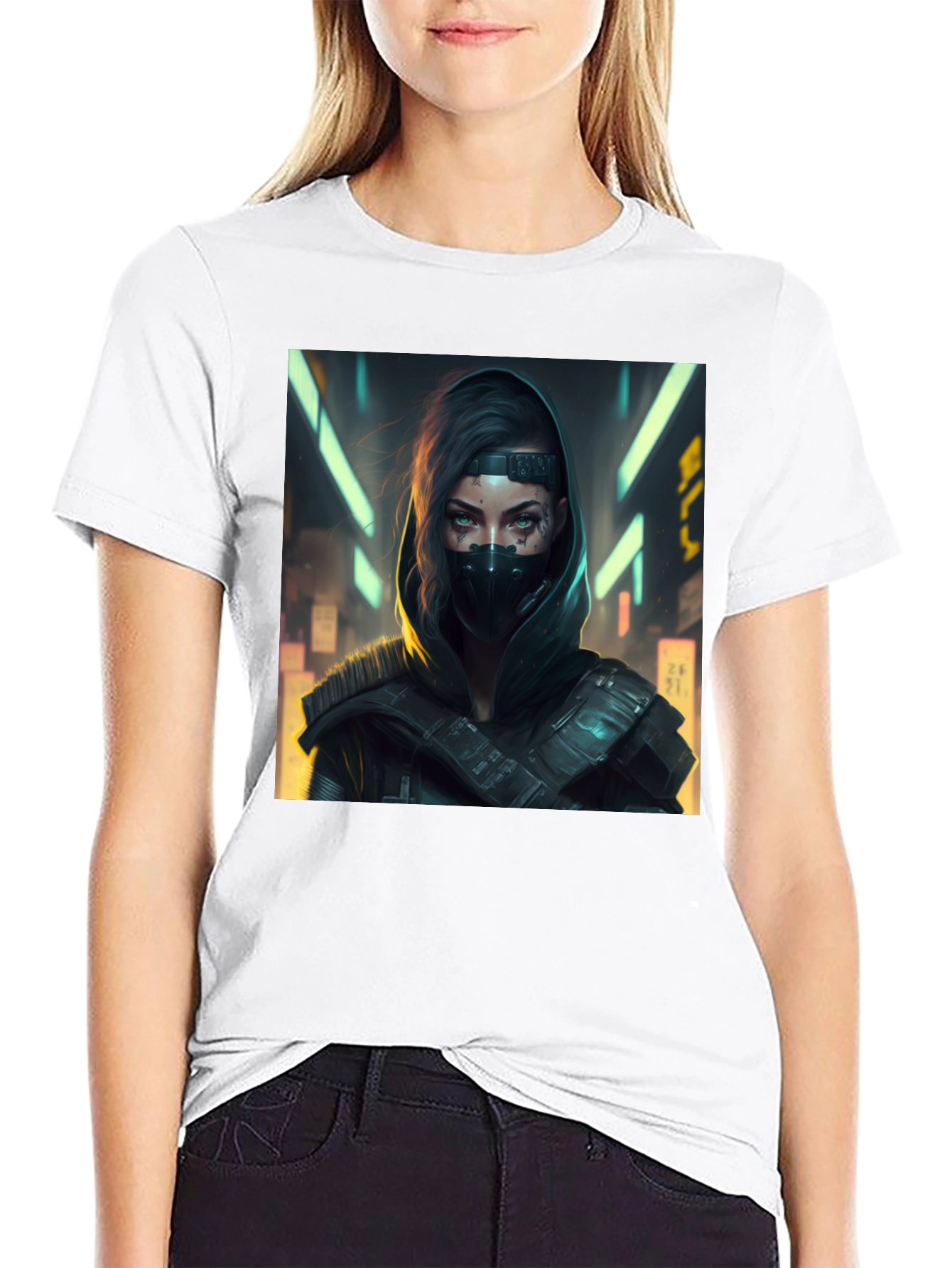 Cyberpunk Woman Graphic Black T-Shirt