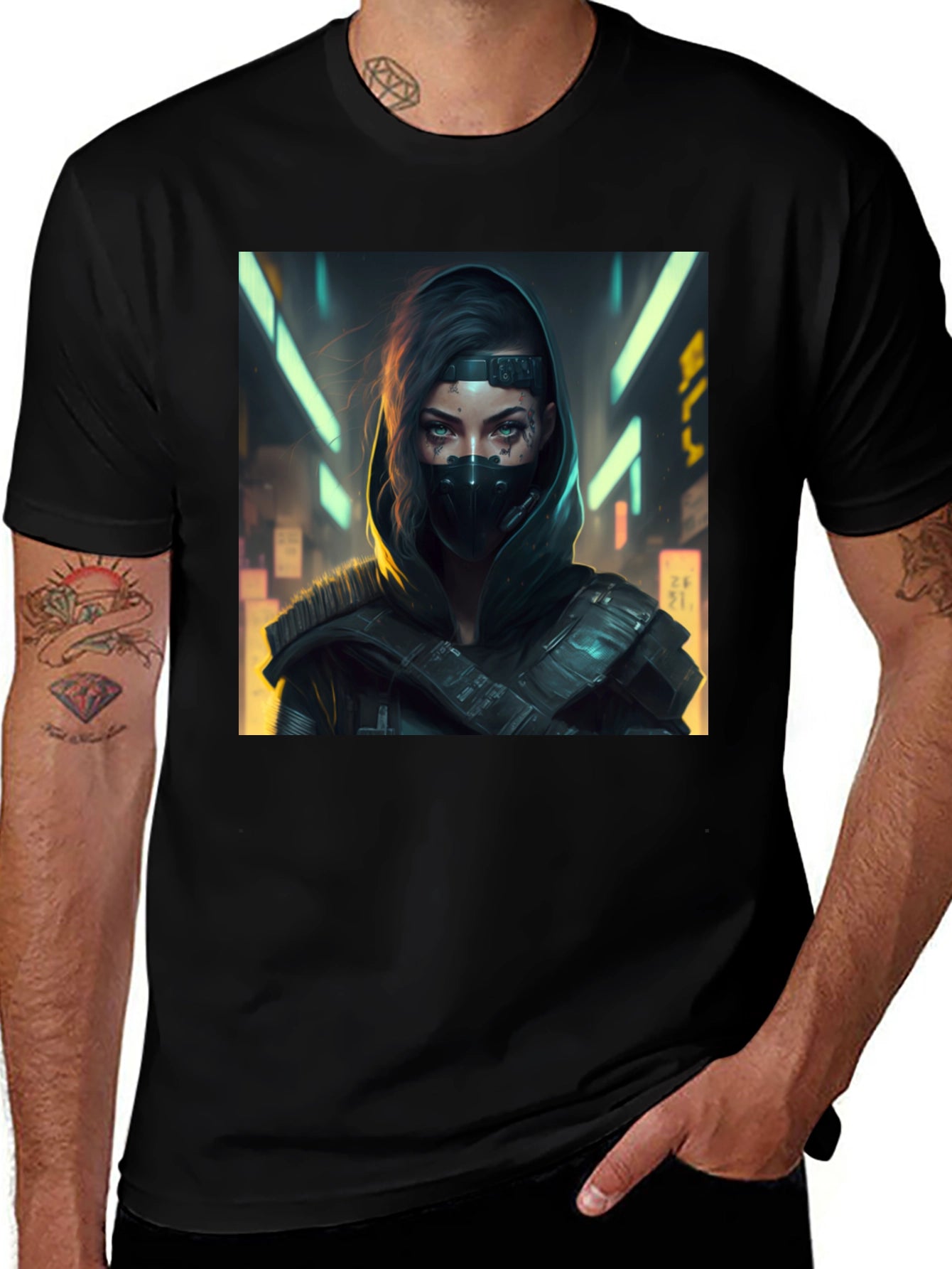 Cyberpunk Woman Graphic Black T-Shirt