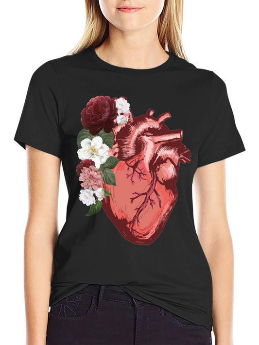 Floral Heart Graphic Tee - Anatomical Art Shirt