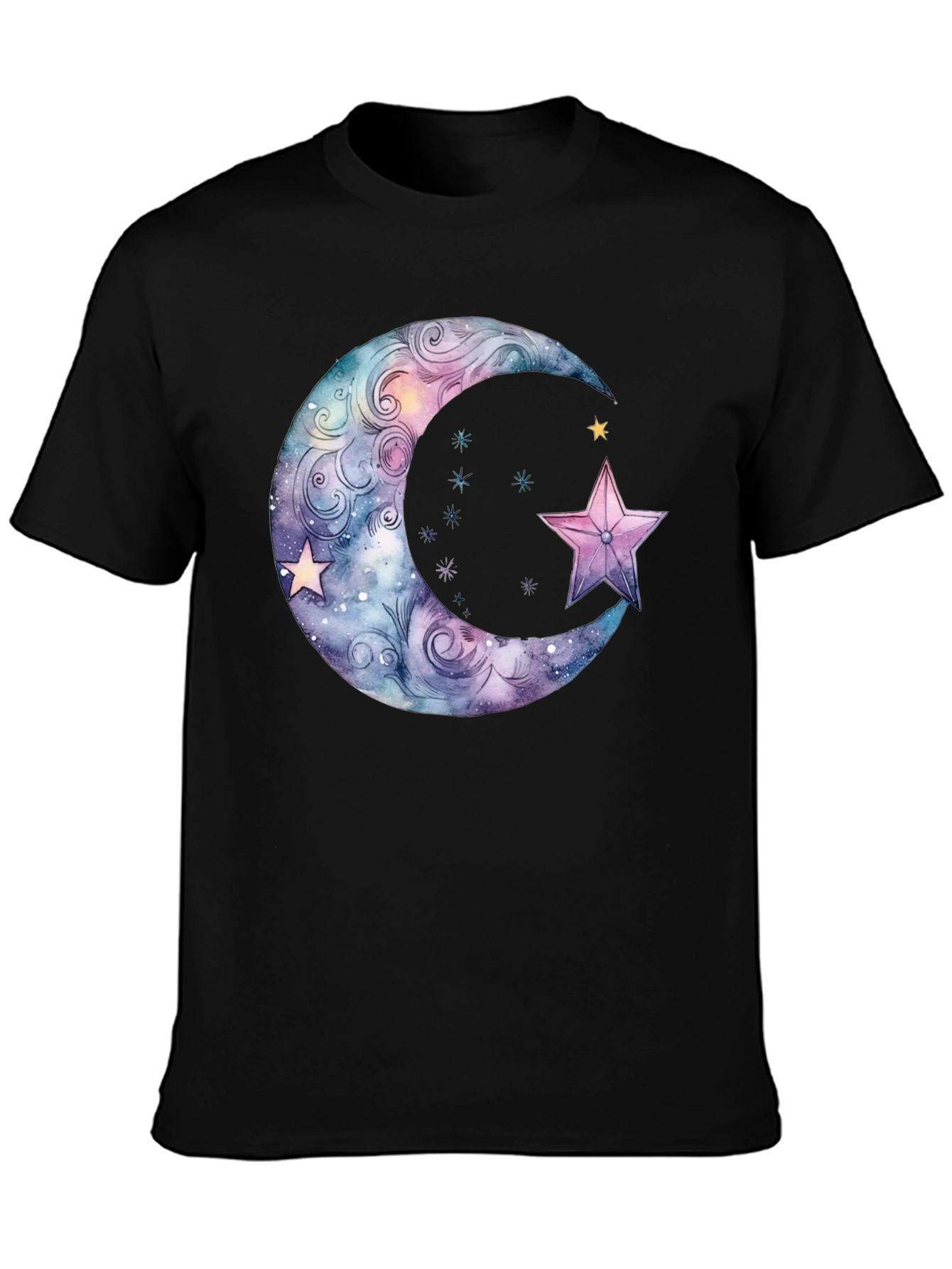 Celestial Moon & Star Graphic Black T-Shirt