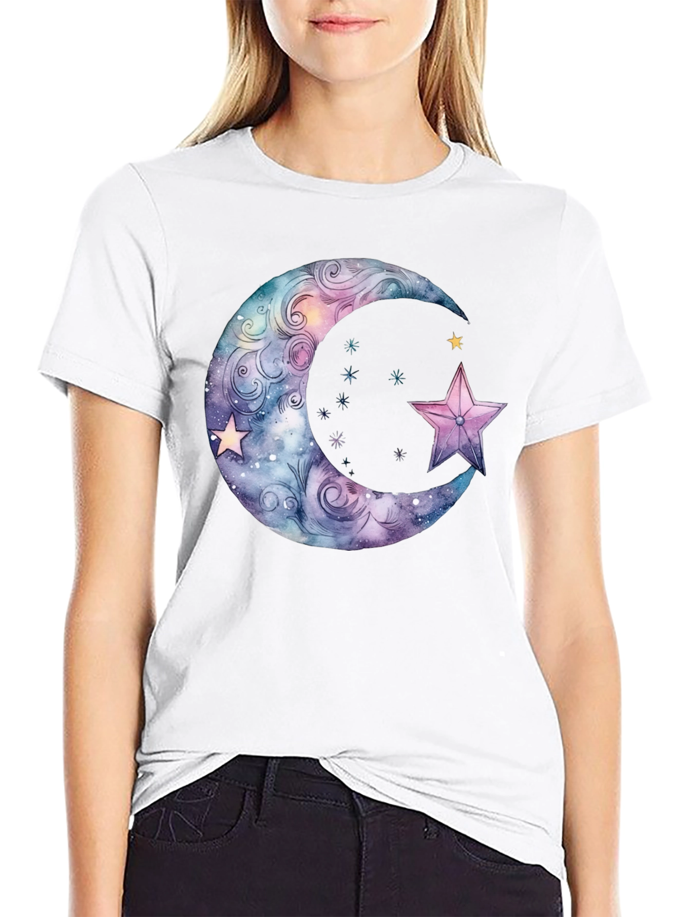 Celestial Moon & Star Graphic Black T-Shirt