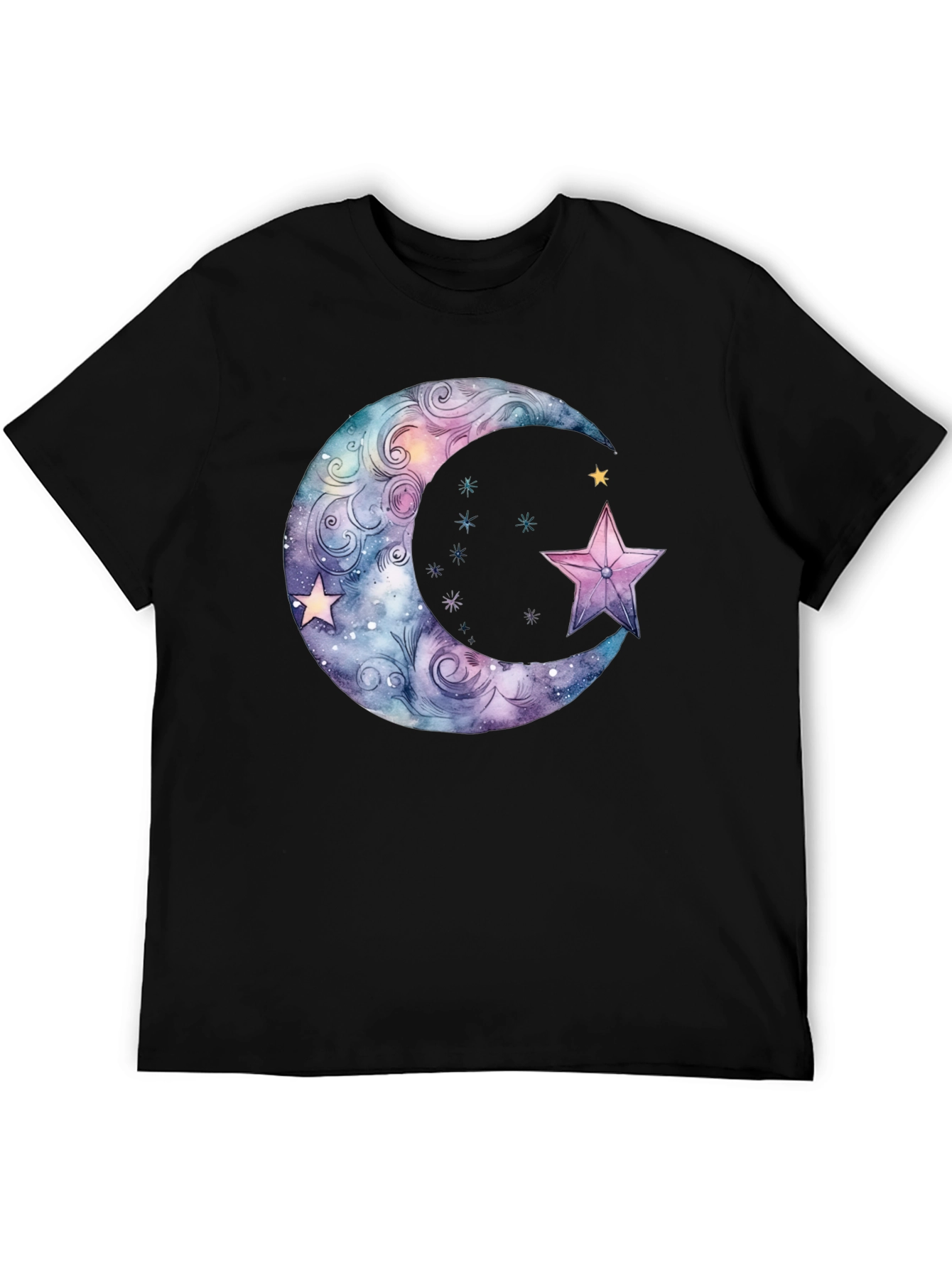 Celestial Moon & Star Graphic Black T-Shirt
