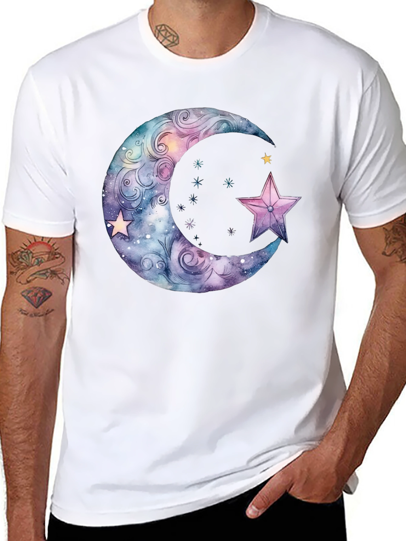 Celestial Moon & Star Graphic Black T-Shirt